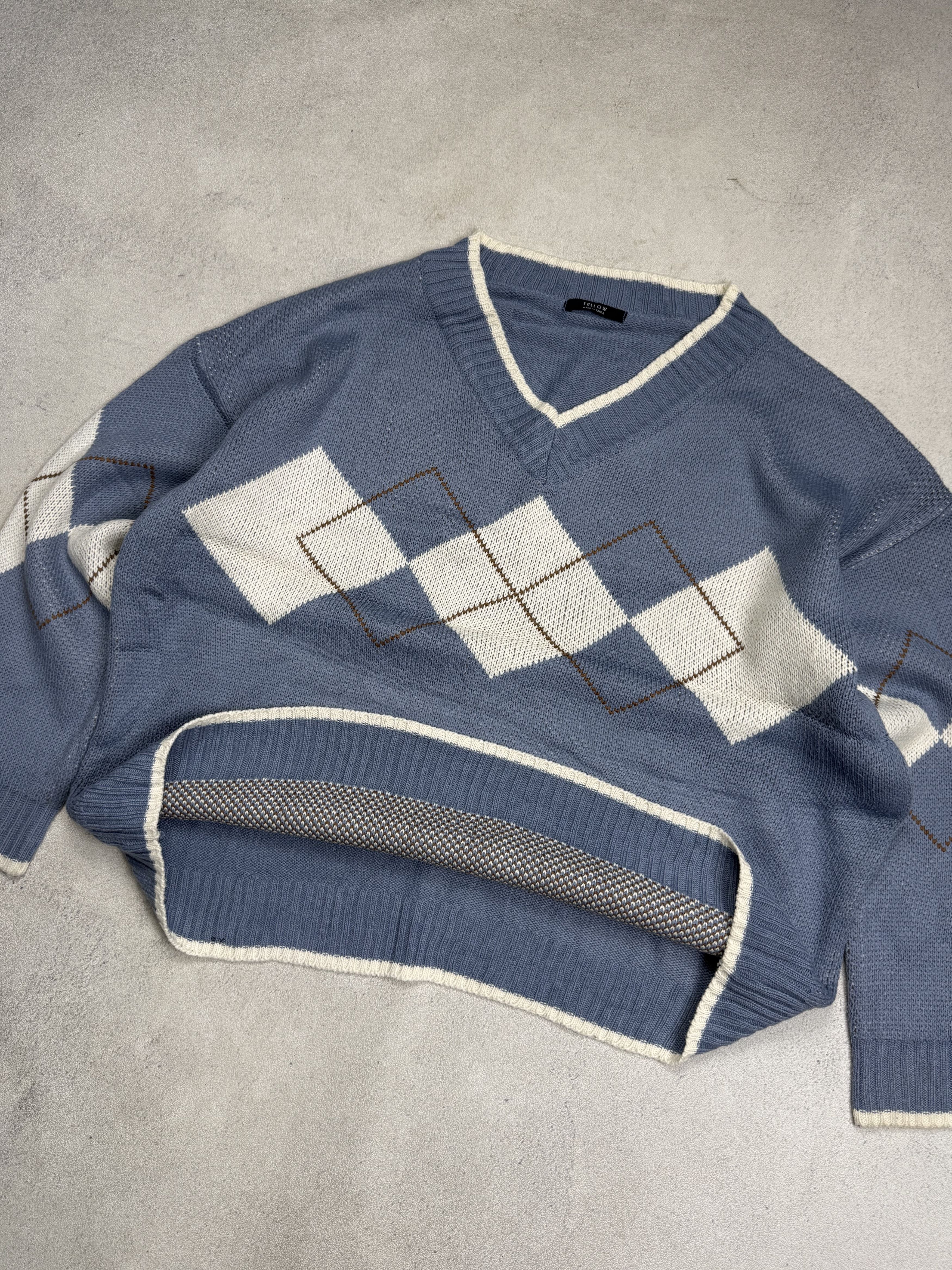 Vintage Vintage Argyle Knit Sweater Blue / White Diamond Pattern Size US L / EU 52-54 / 3 - 4 Thumbnail