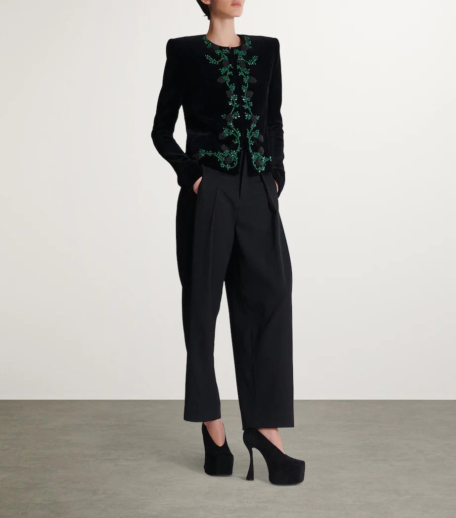 Balmain o1s1wg111025 Velvet Cropped Jacket in Black Size L / US 10 / IT 46 - 2 Thumbnail