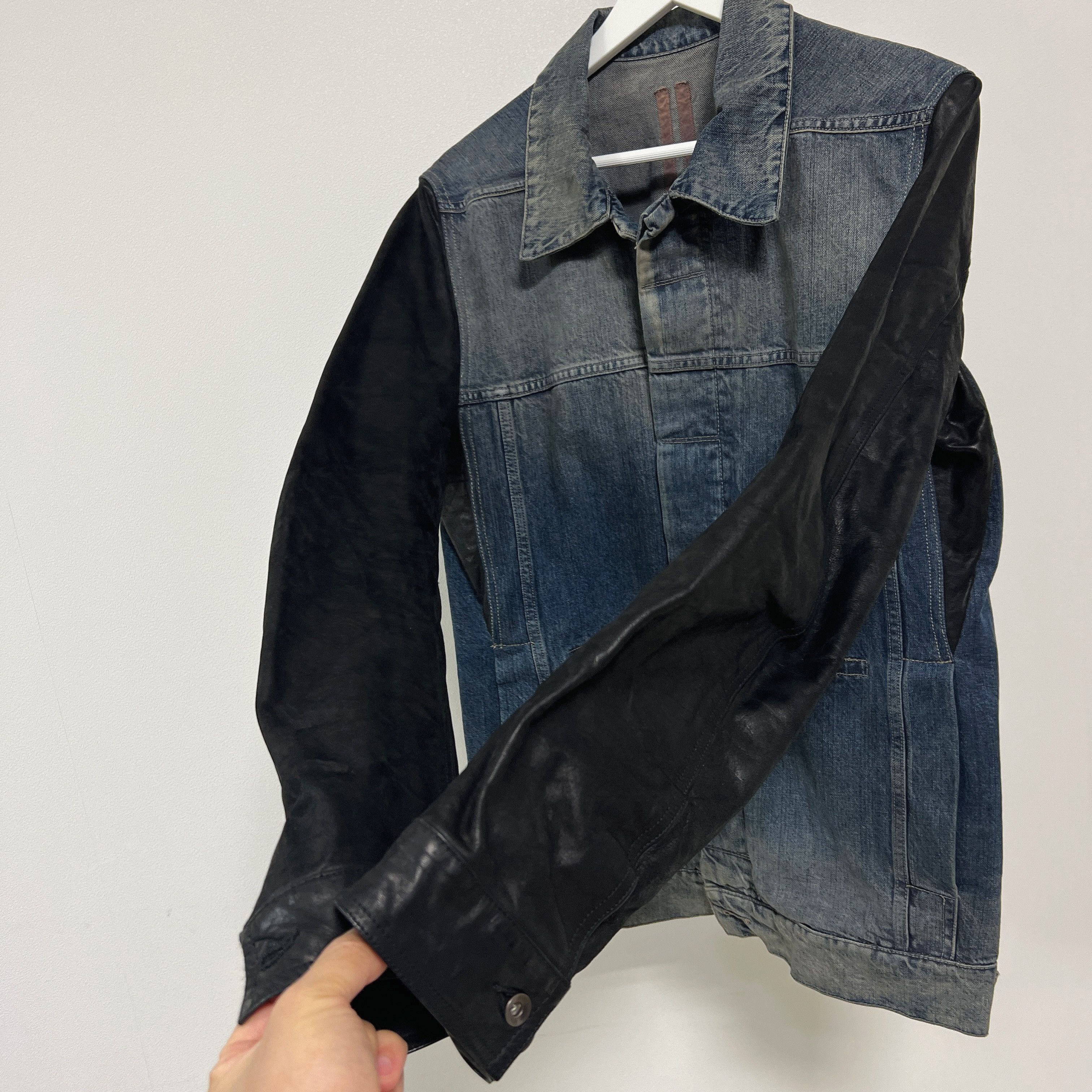 Rick Owens Rick Owens SS14 DRKSHDW Leather Sleeve Denim Jacket Hustler Size US L / EU 52-54 / 3 - 5 Thumbnail