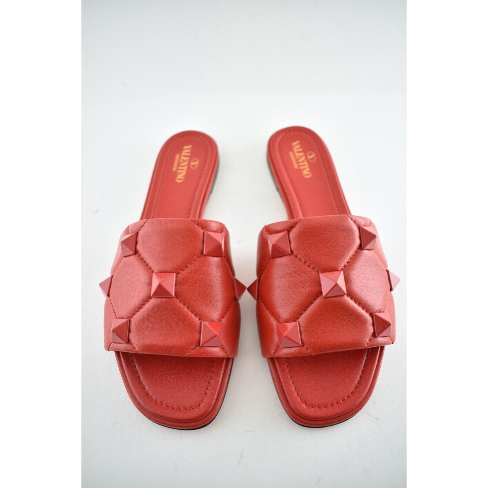 Valentino Valentino Rockstud Roman Stud Red Leather Quilted Slide Size US 6.5 / IT 36.5 - 7 Thumbnail