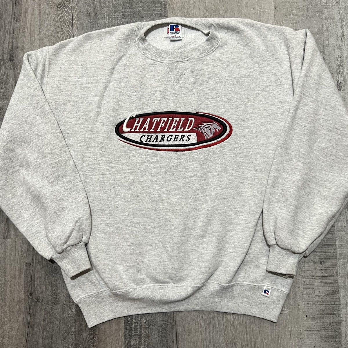 Russell Athletic × Vintage VTG Russell Athletic Chatfield Chargers 90s Grey Sweatshirt Size US L / EU 52-54 / 3 - 1 Thumbnail