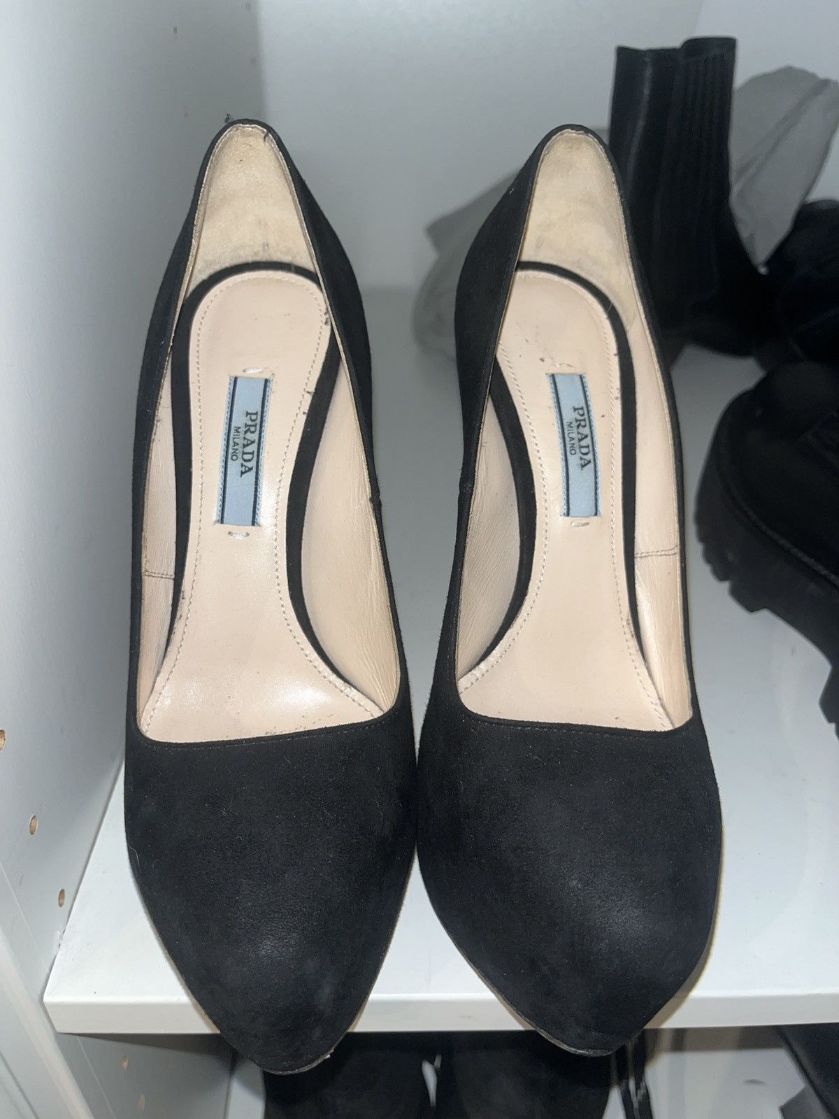image of Prada Black Suede Heel Shoes, Women's (Size 6.5)