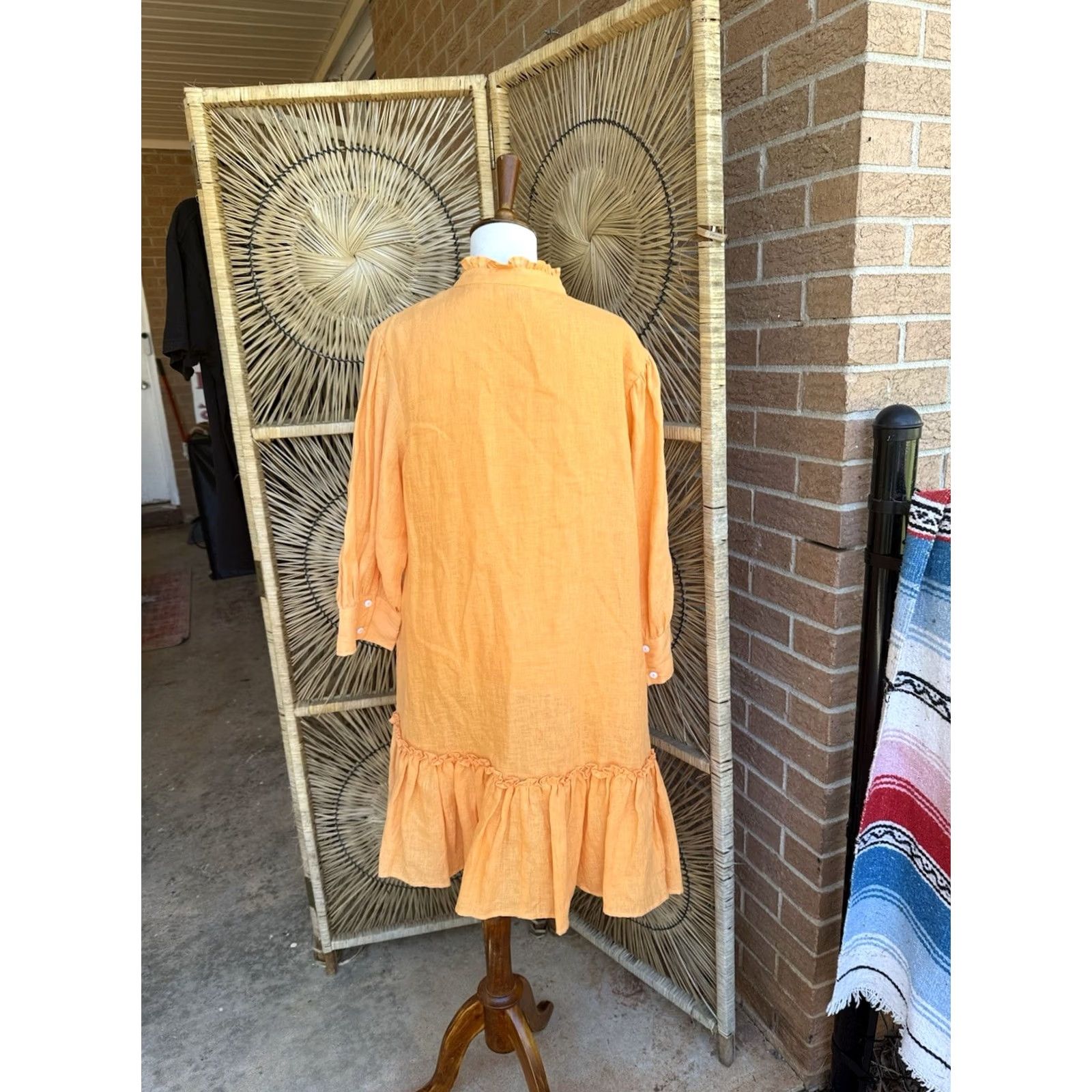 Vintage Elizabeth james the label Orange Dress Mini Shirt Womens L Orange Cotton Linen Short Sleeve Casual Spring Summer 90s? Size L / US 10 / IT 46 - 7 Thumbnail