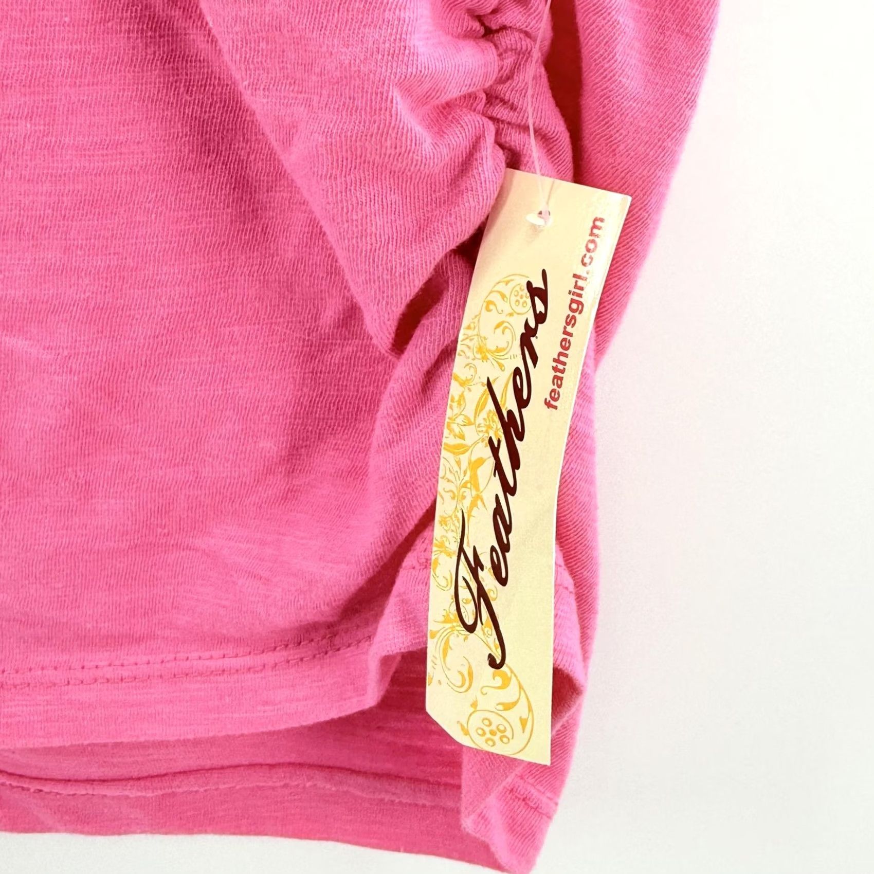 Pinko Feathers Shirt Womens 3X Pink V Neck Short Sleeve Ruched Cotton Casual Soft Top Size XXL / US 16-18 / IT 52-54 - 5 Thumbnail