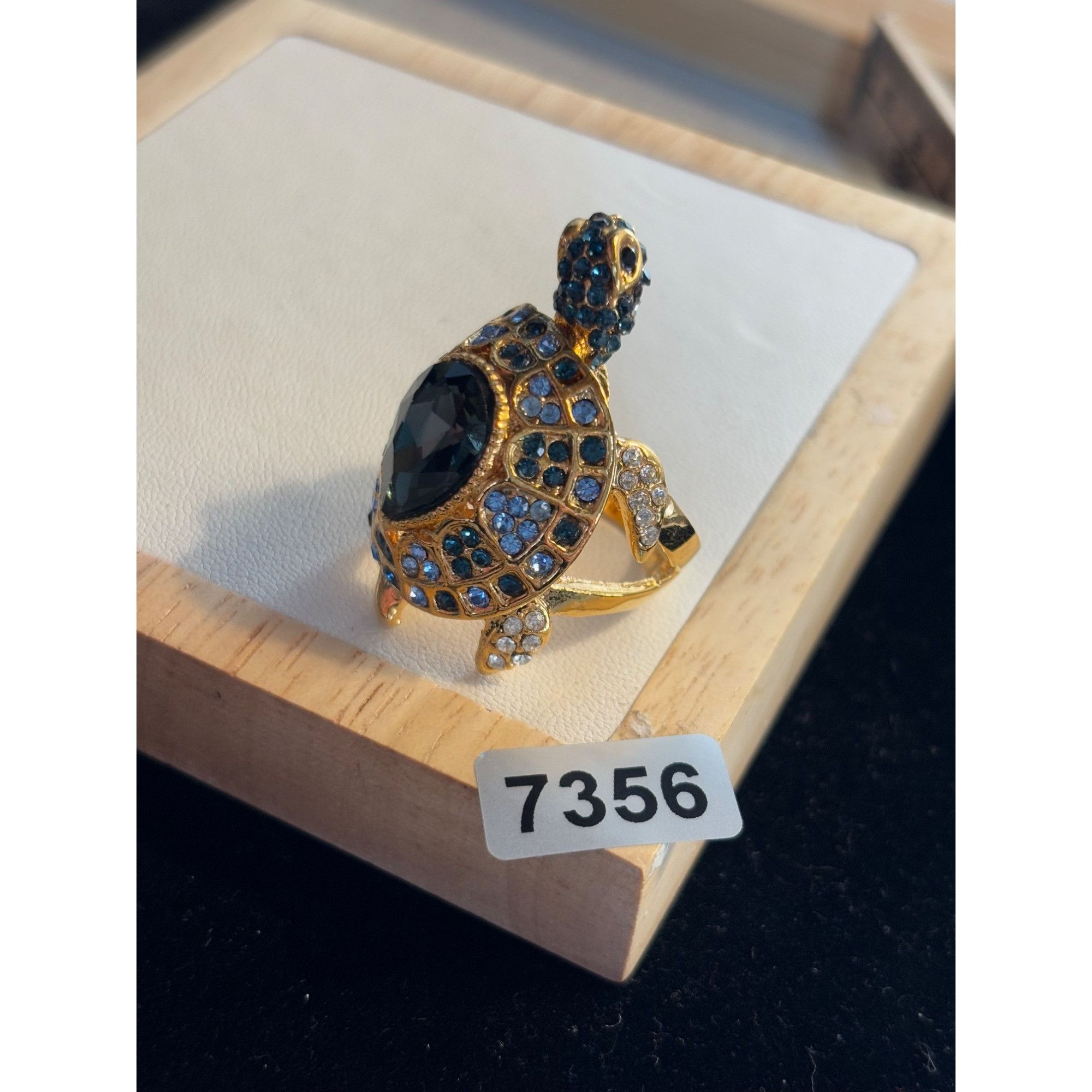 Other Gold Turtle Ring With Blue & Clear Crystals Adjustable Size Size ONE SIZE - 13 Thumbnail