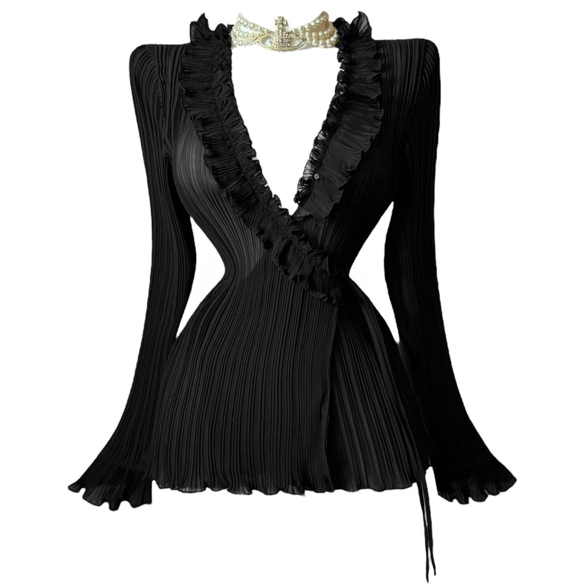 Vintage Gothic Avant - Garde black ruffled blouse in Japanese style Size S / US 4 / IT 40 - 1 Thumbnail