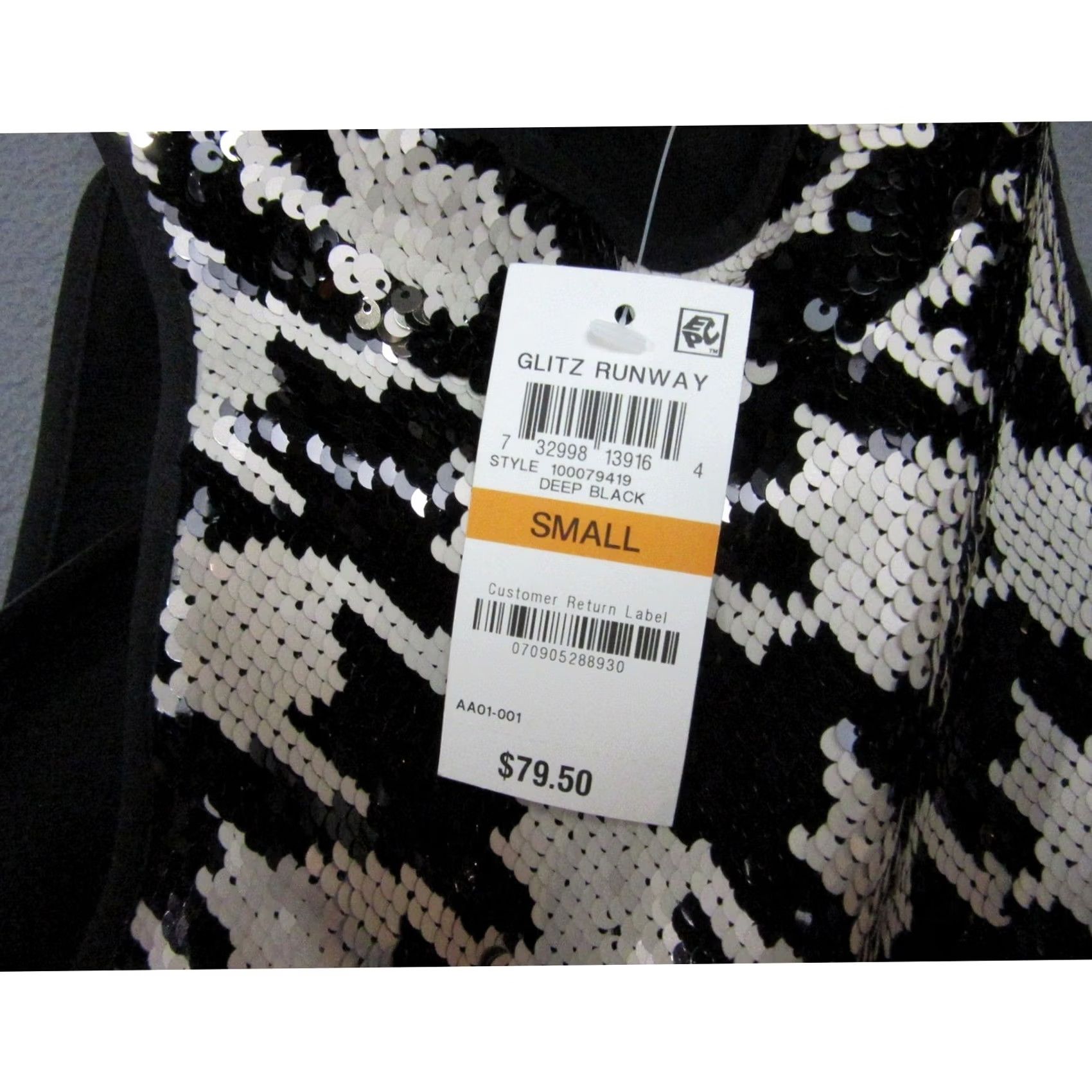 Vintage INC Sequin Halter Top Women S Black White Houndstooth Party Cocktail Sleeveless Zipper Runway Glitz Modern Holiday Vintage No Size S / US 4 / IT 40 - 5 Thumbnail