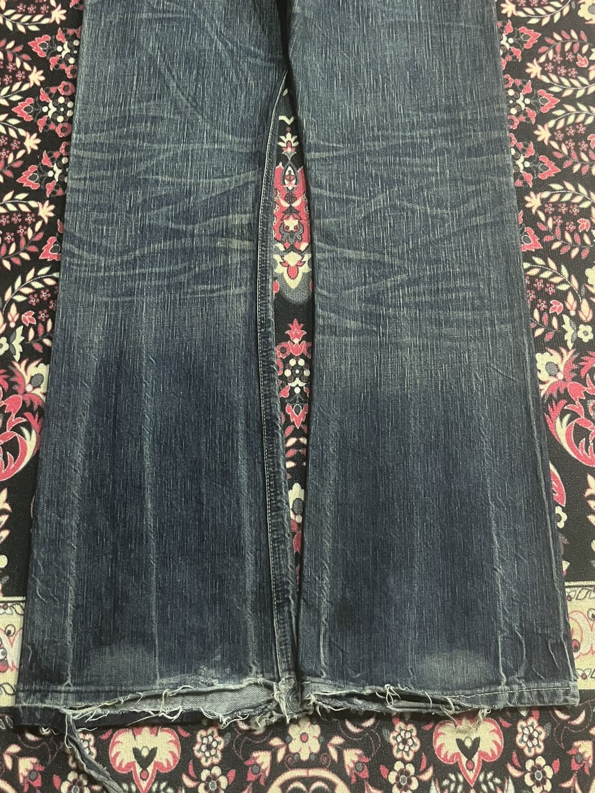 Number (N)ine Edwin 503 Japan Blue Trip Dark Blue Frayed Leg Flare Jeans Size US 30 / EU 46 - 11 Thumbnail