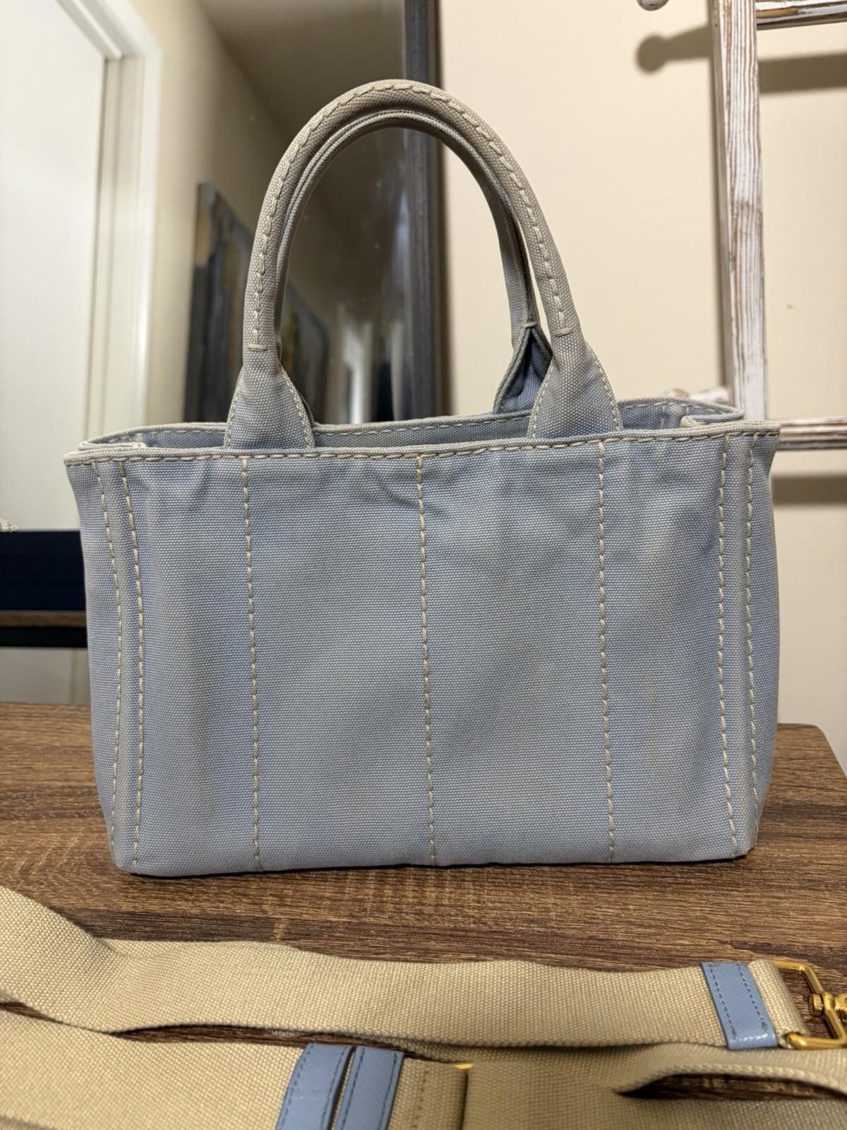 Prada Prada Canapa Light Blue Canvas Hand Tote Bag W Strap/Card Size ONE SIZE - 4 Thumbnail