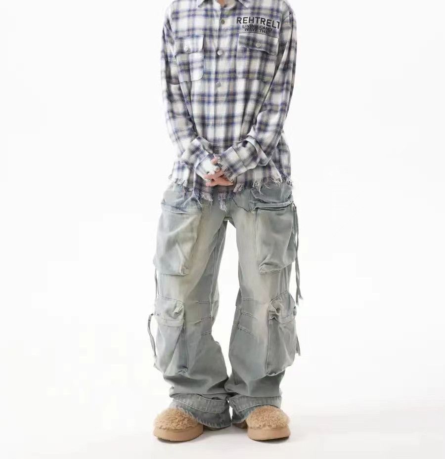 Designer × Japanese Brand × Vintage Vintage street multi-pocket hip-hop washed work jeans Size US 32 / EU 48 - 2 Thumbnail