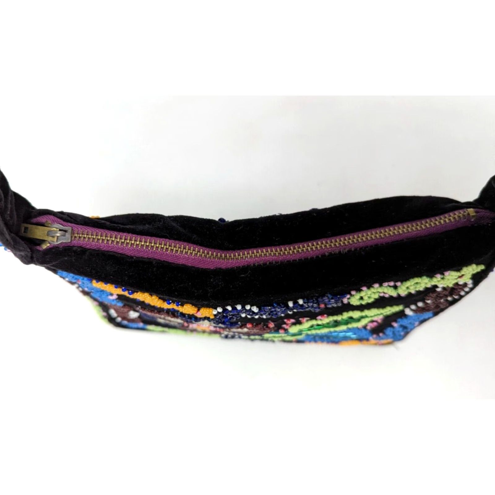Velvet VTG Black Velvet Floral Beaded Embellished Bag Handbag Purse Women KP21 Antique Size ONE SIZE - 5 Thumbnail