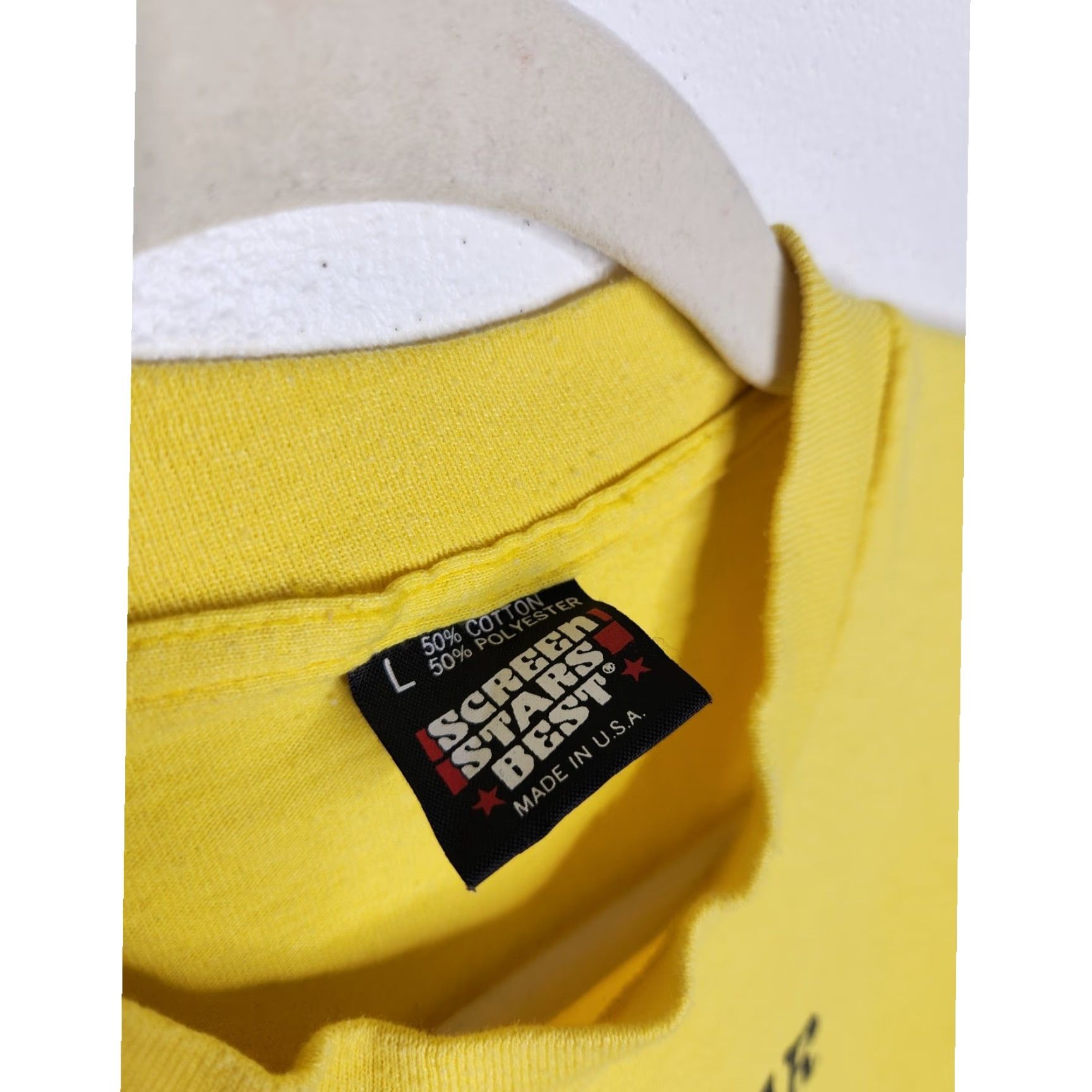 Vintage VINTAGE Screen Stars Shirt Unisex Adults Large Yellow 80s Iliamo Illinois Iowa Marathon Single Stitch Stars Size US L / EU 52-54 / 3 - 5 Thumbnail