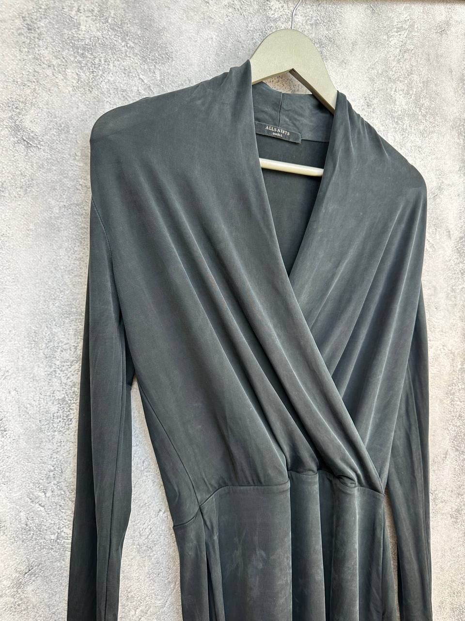 Allsaints AllSaints Tame Dress Black Wrap-Front Cupro Long Sleeve Size S / US 4 / IT 40 - 3 Thumbnail