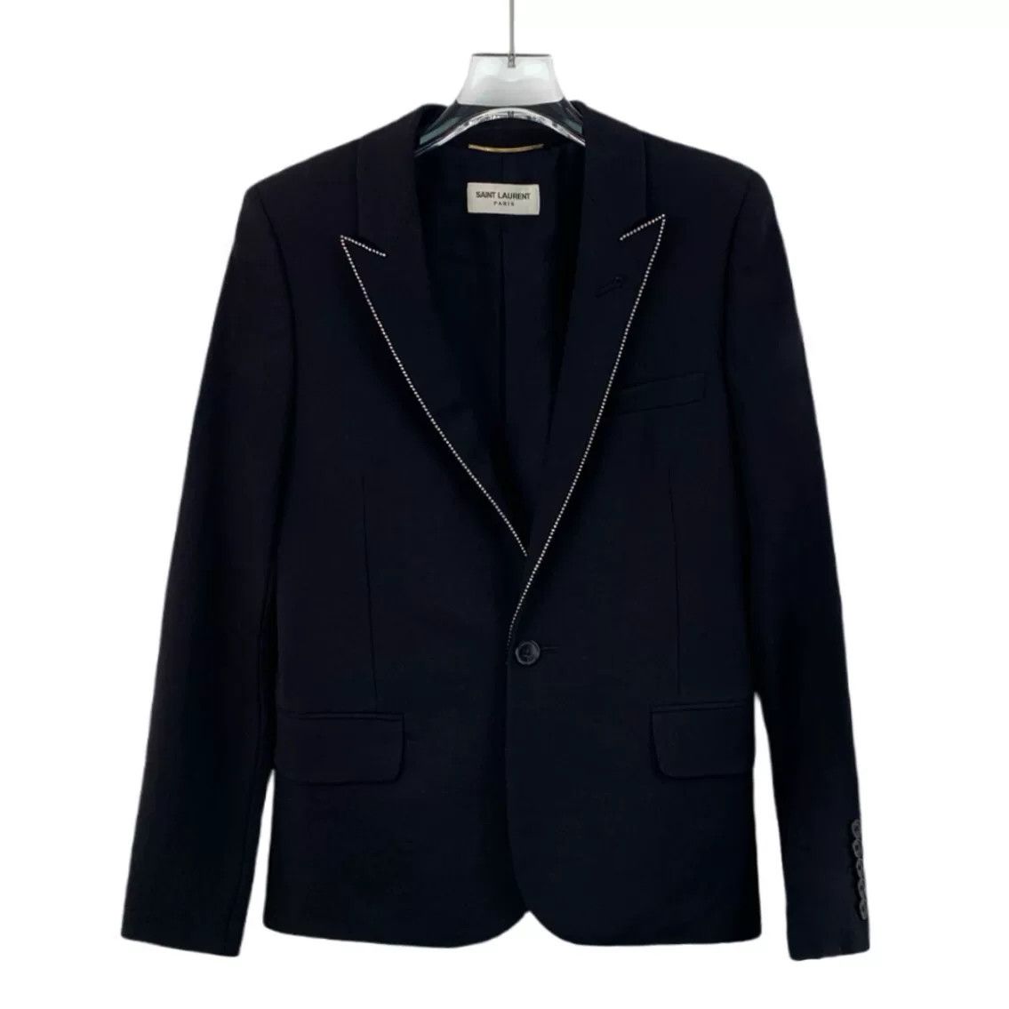 black embellished wool v-neck blazer