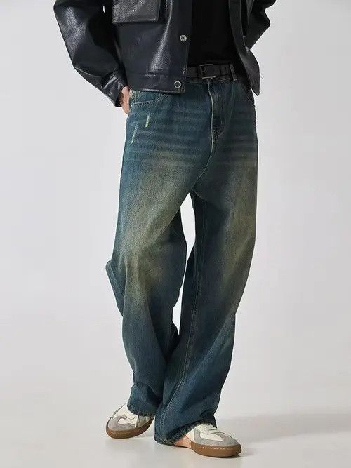 Hypebeast × Japanese Brand × Jean Loose straight-leg washed distressed dark blue vintage jeans Size US 32 / EU 48 - 1 Thumbnail