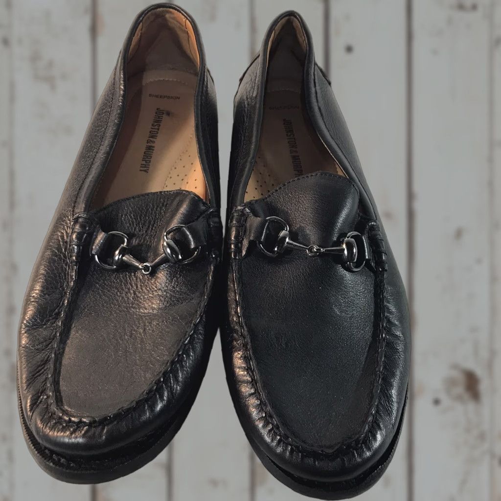Johnston & Murphy Johnston Murphy Black Sheepskin Slip On Loafers Mens Size 11.5M Brazil Size US 12 / EU 45 - 1 Thumbnail