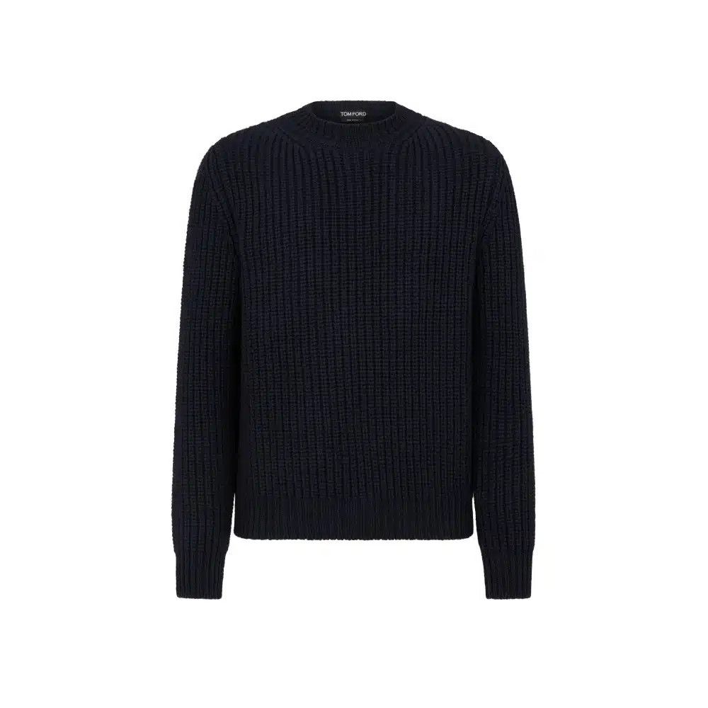 Tom Ford o1loc1c0526 KCL051 Ribbed Crewneck Sweater in Dark Blue Size US L / EU 52-54 / 3 - 1 Preview