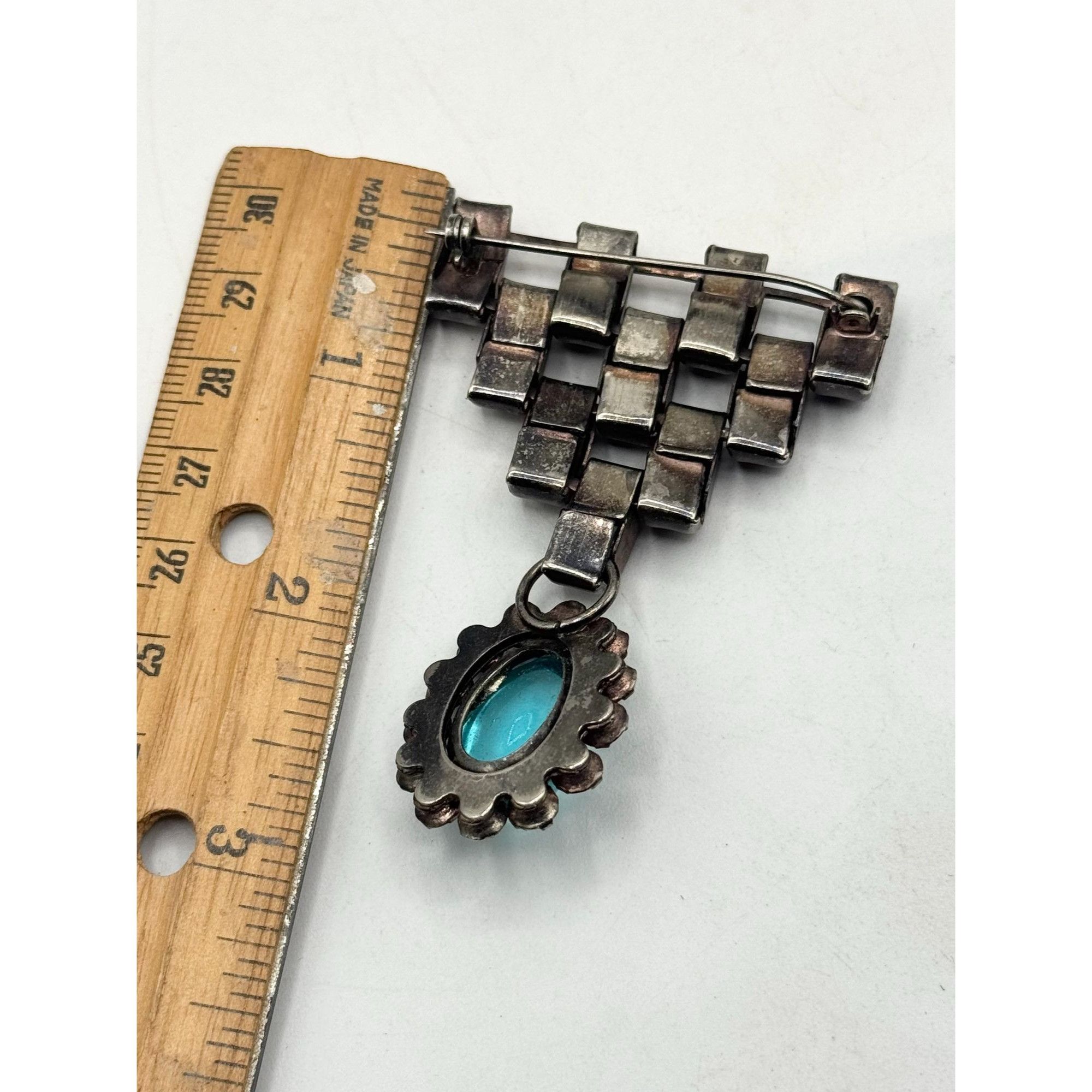 Vintage Vintage blue glass rhinestone dangle brooch pin Size ONE SIZE - 4 Thumbnail