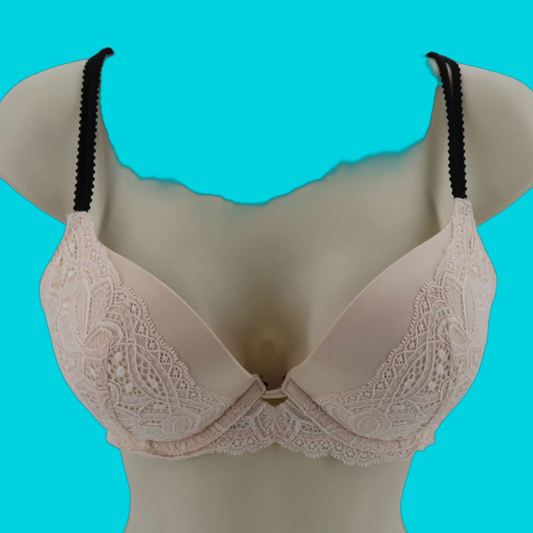 Victoria's Secret Victorias Secret 32D Very Sexy Push Up Bra Cream Lace Black Padded Underwire Size ONE SIZE - 1 Thumbnail
