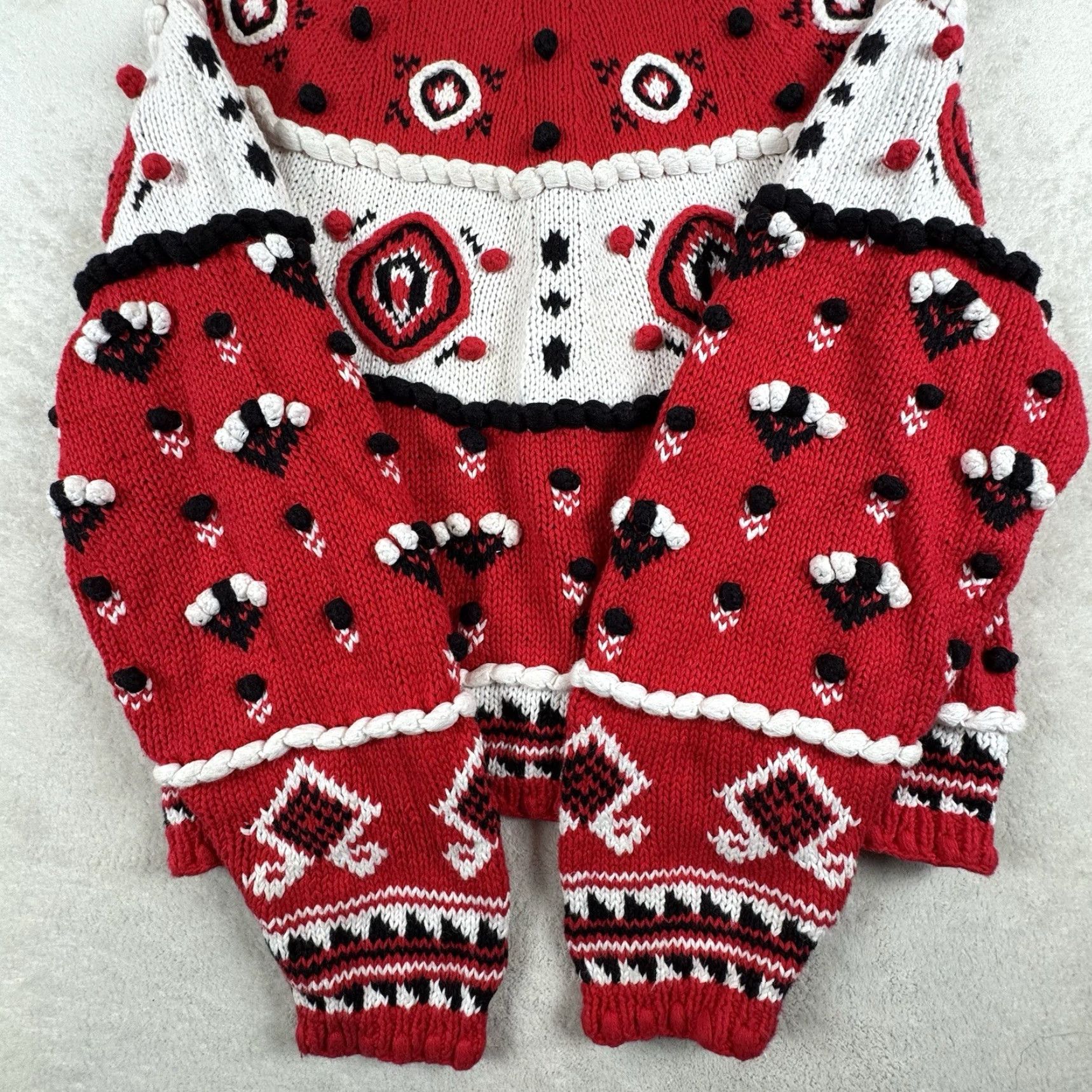 Vintage VINTAGE Birch Bros Cardigan Sweater Women M Black White Red Chunky Knit Fair Isle Open Oversized Button Collarless 90s Mens Womens Girls Boys Size M / US 6-8 / IT 42-44 - 4 Thumbnail