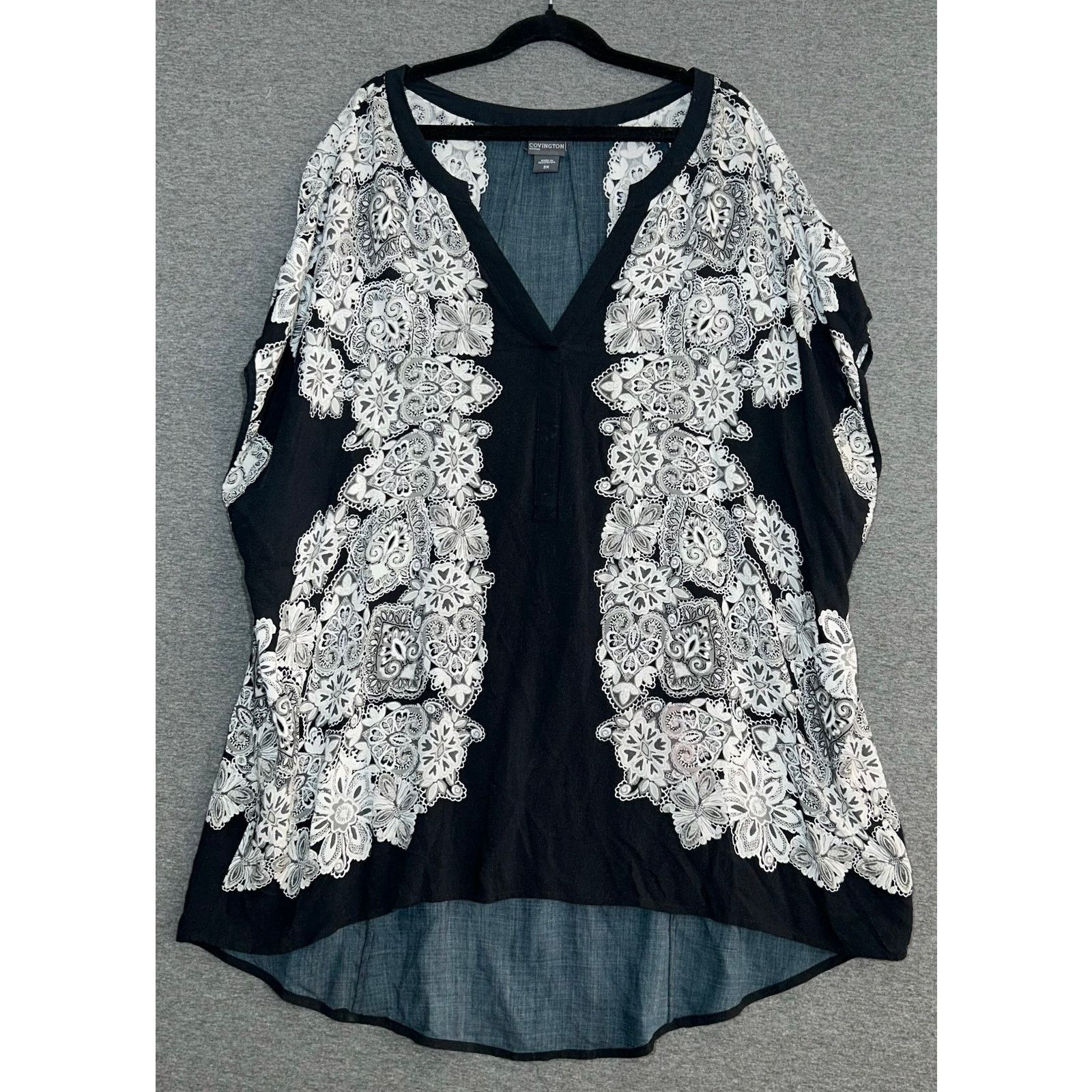 Covington Covington | Soft Black White Paisley Tunic Top Blouse | 2X Size XXL / US 16-18 / IT 52-54 - 1 Thumbnail