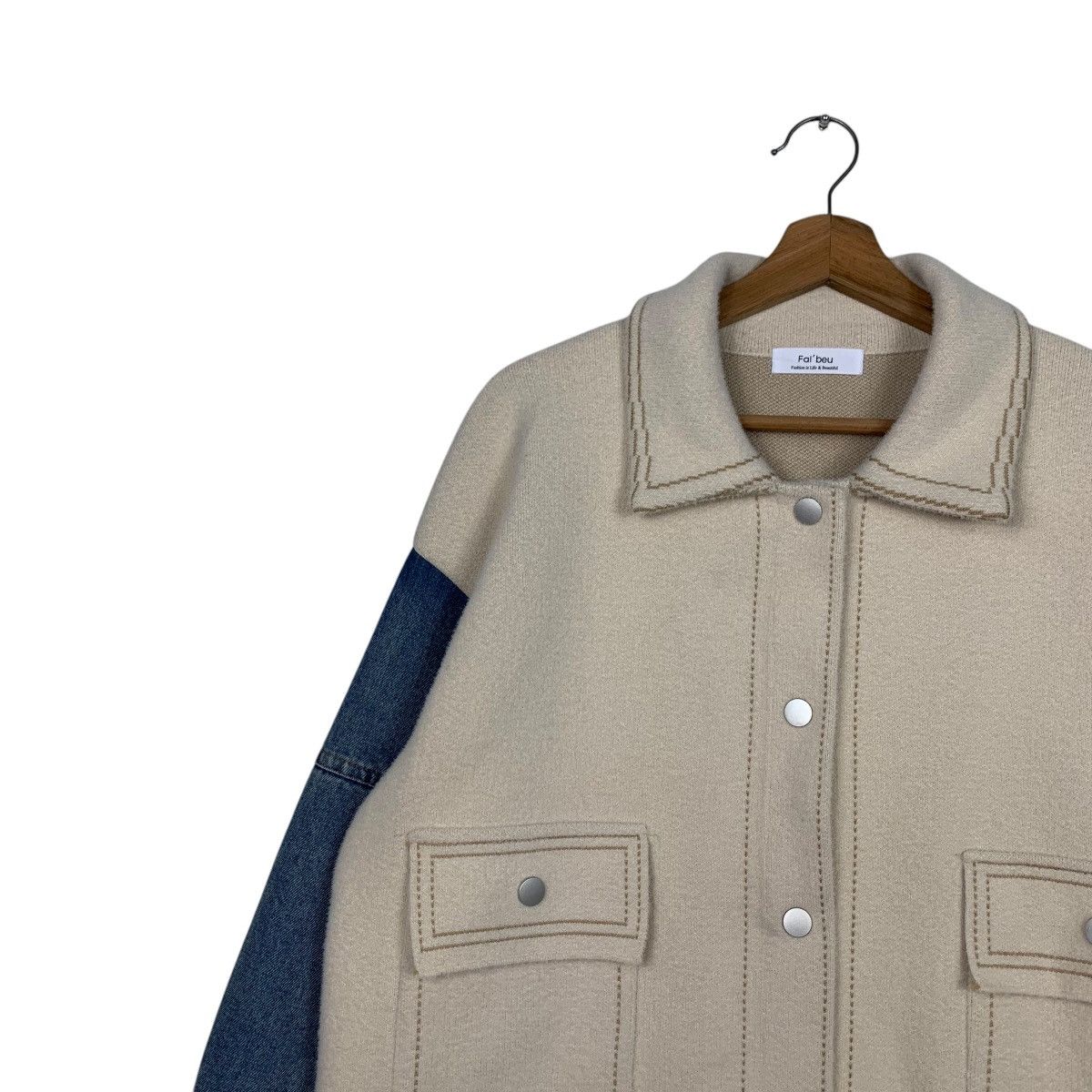 Japanese Brand FAL’BEU Jeans Sleeve Wool Boxy Jacket #2598-C117 Size M / US 6-8 / IT 42-44 - 6 Thumbnail