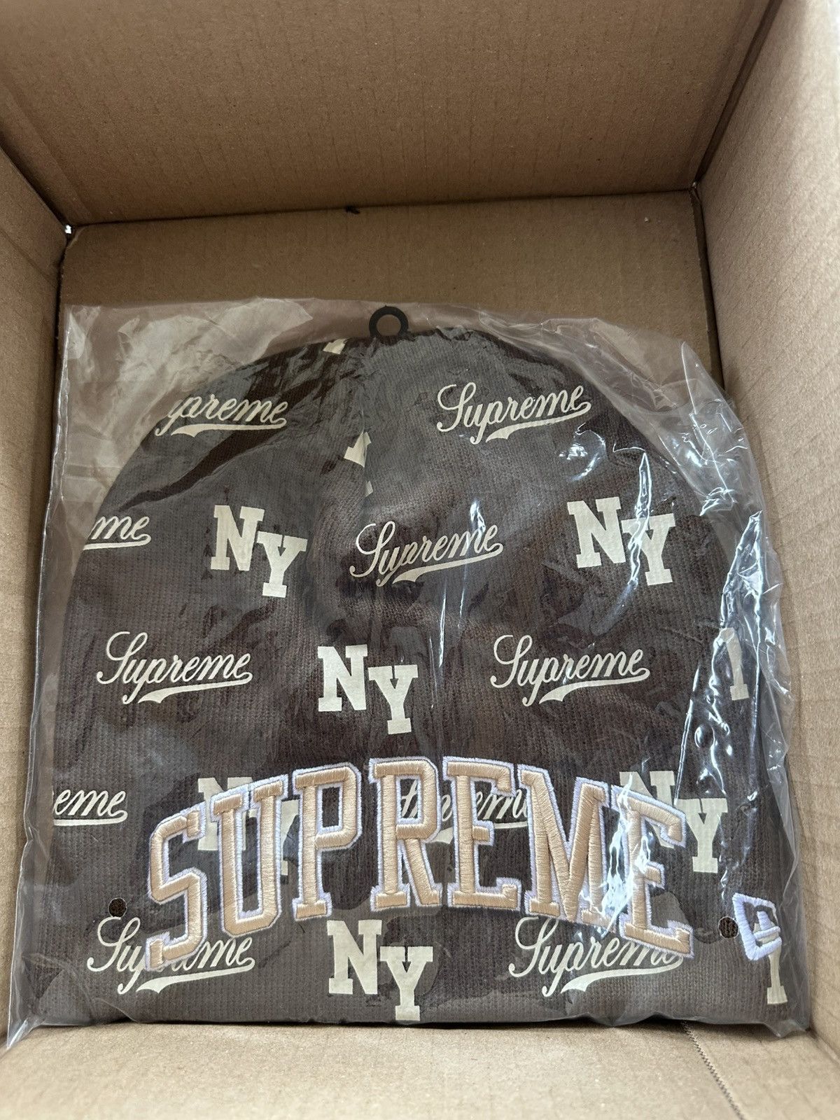 Supreme New Era Monogram Beanie Hat Brown
