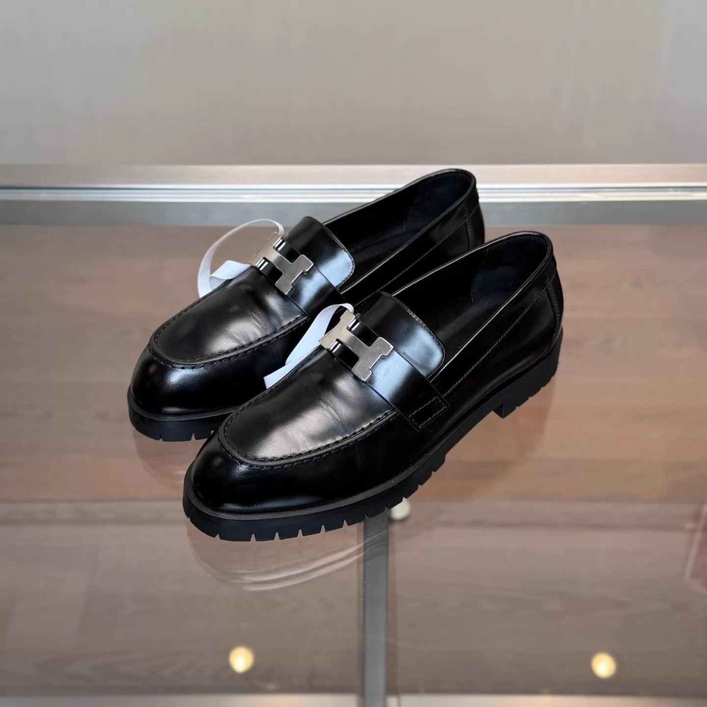Hermes HERMES Faubourg Black Silver Buckle Loafer 36 98 Size US 5.5 / IT 35.5 - 1 Thumbnail