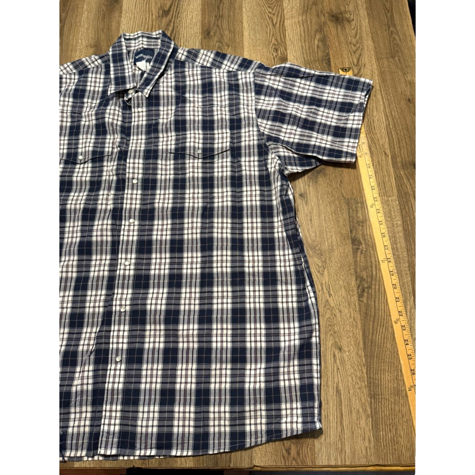 Wrangler VINTAGE? Western Wrangler Shirts Men's 3XLT Blue White Short Sleeve Button Up Plaid Shirt Womens? Size US XXL / EU 58 / 5 - 3 Thumbnail