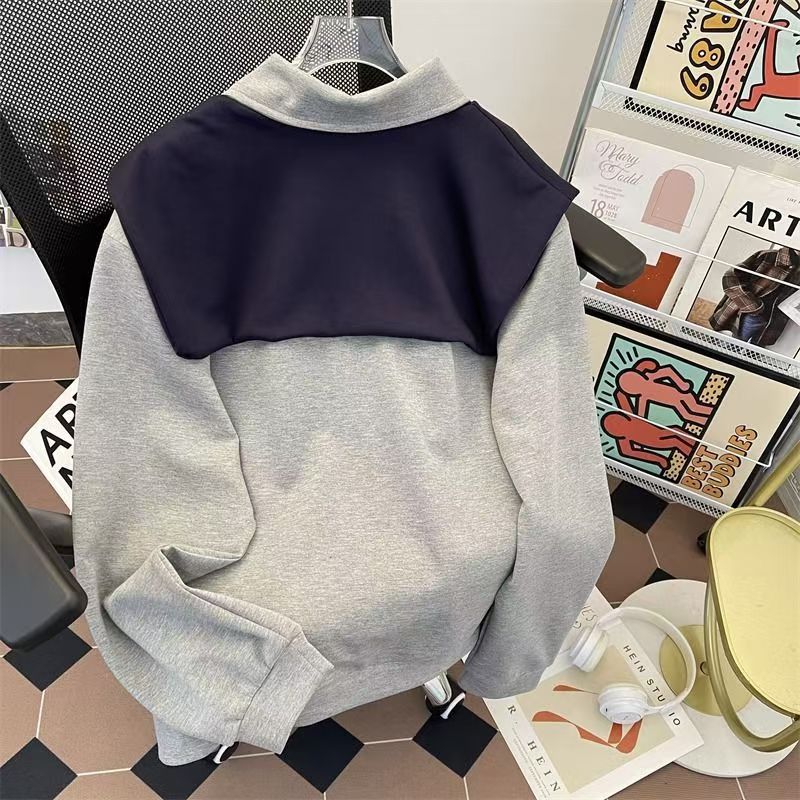 Vintage Grey & Navy Fake Two-Piece Polo Sweatshirt Size US M / EU 48-50 / 2 - 4 Thumbnail