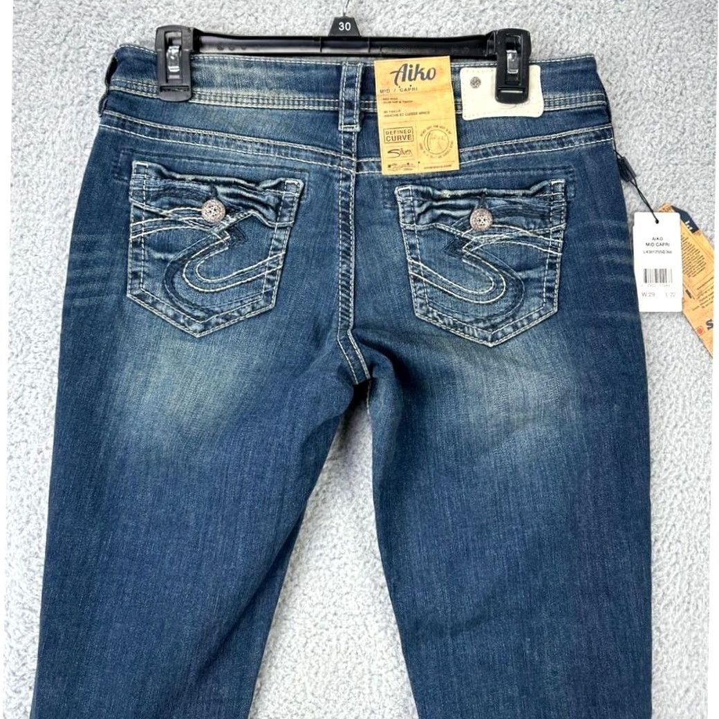 Silver Jeans Co. VINTAGE Silver Jeans Co. Cropped Jeans Womens 29X22 Blue Distressed Aiko Fit Denim NEW Size 29" - 2 Thumbnail