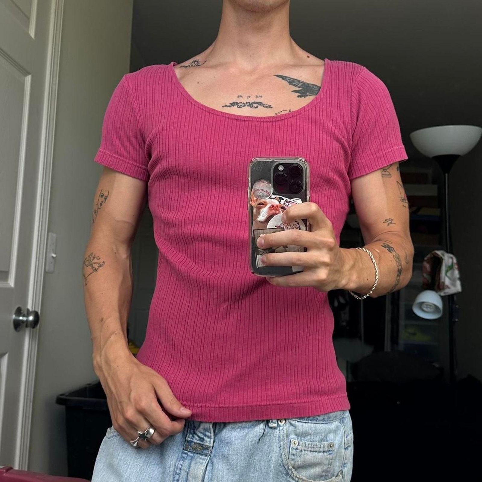 Gap × Vintage Vintage 00s Y2K Gap Pink Ribbed Fitted Scoop Neck Basic Tee Size M / US 6-8 / IT 42-44 - 2 Thumbnail