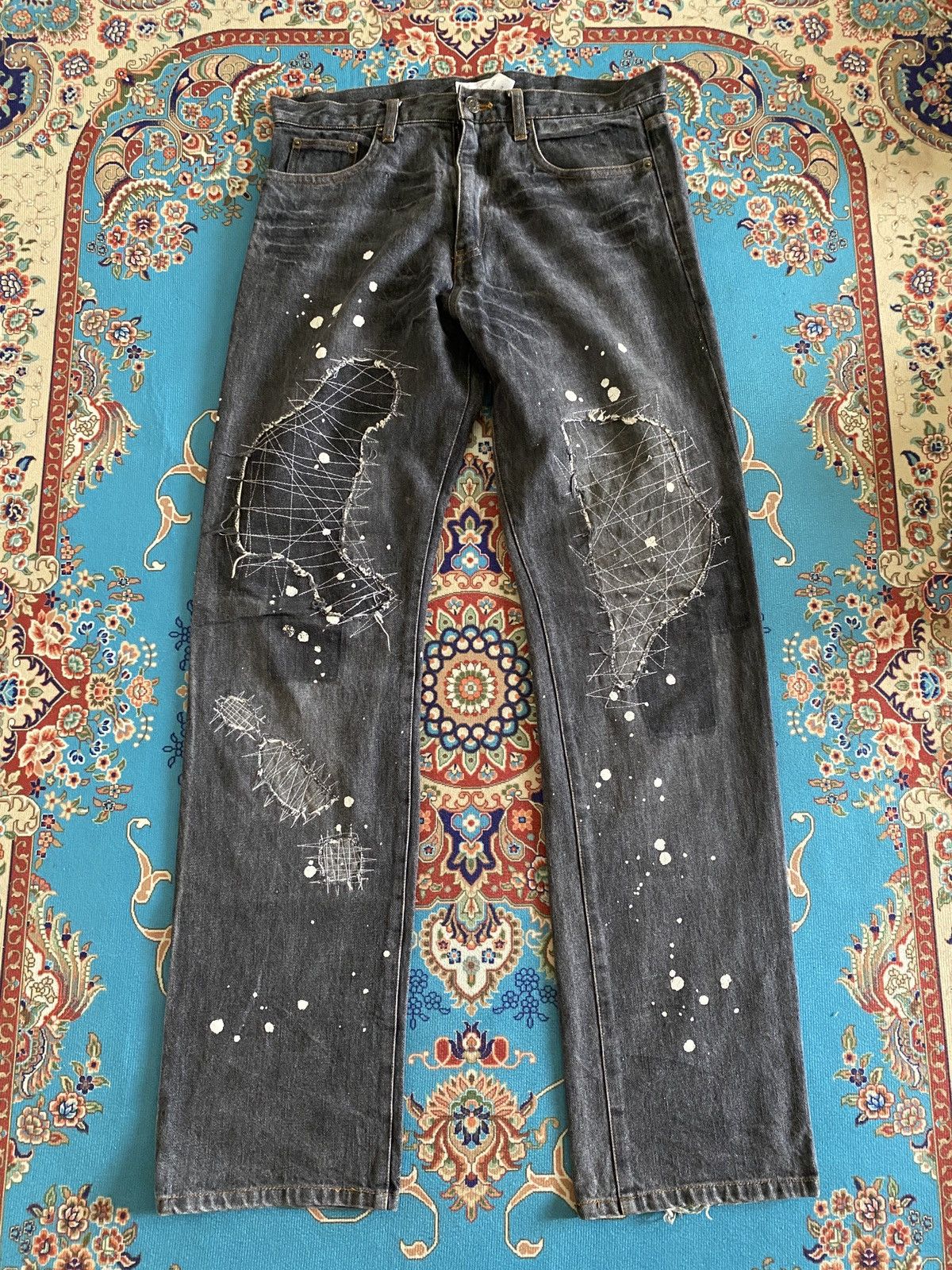 Japanese Brand Japanese Brand Distressed Splatter Patchwork Design Denim Size US 31 - 2 Thumbnail
