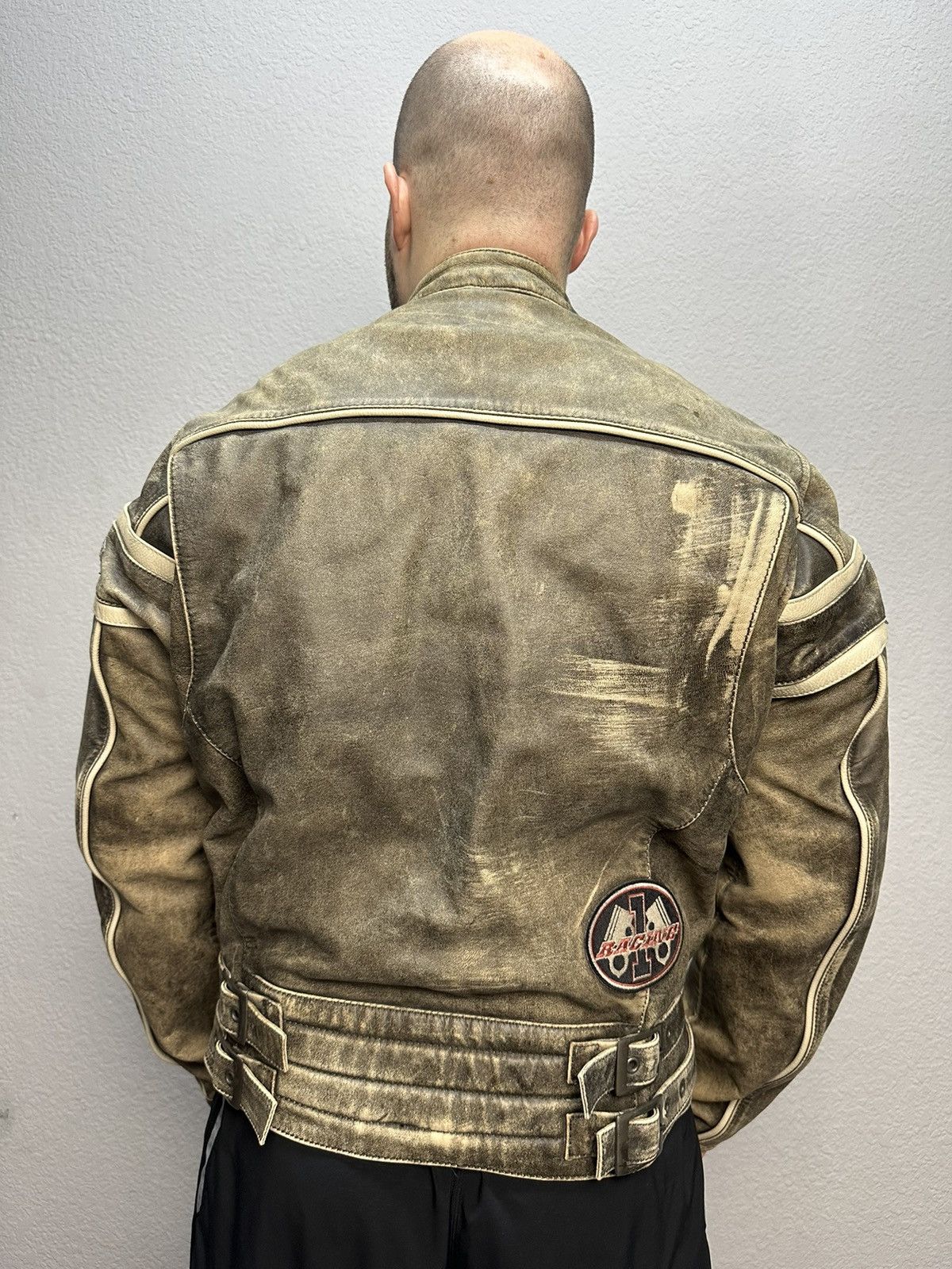 Vintage VINTAGE SPIRIT MOTORS DISTRESSED LEATHER JACKET Y2K MOTO Size US XL / EU 56 / 4 - 10 Thumbnail