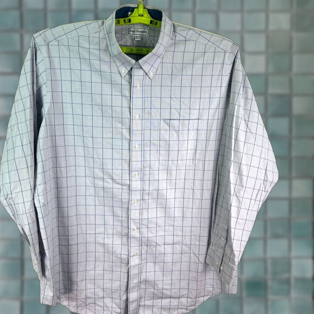 Vintage VINTAGE Paul Fredrick Checked Casual Button-Down Shirt Mens 18.5 Blue 18.5/37 Size US XXL / EU 58 / 5 - 1 Thumbnail