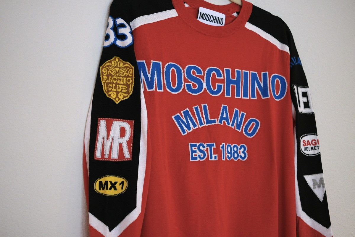 Moschino Moschino Racing Sweater Red Cotton Knit Logo Patches Size US M / EU 48-50 / 2 - 3 Thumbnail