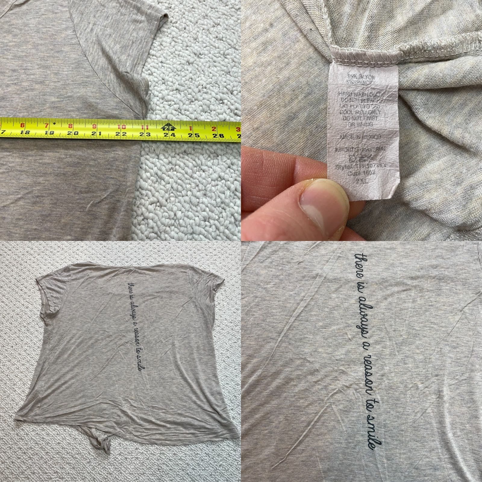 Vintage French Pastry Shirt Cap Sleeve Knot Hem Smile Logo Rayon Womens Plus 2X Beige Size XXL / US 16-18 / IT 52-54 - 8 Thumbnail