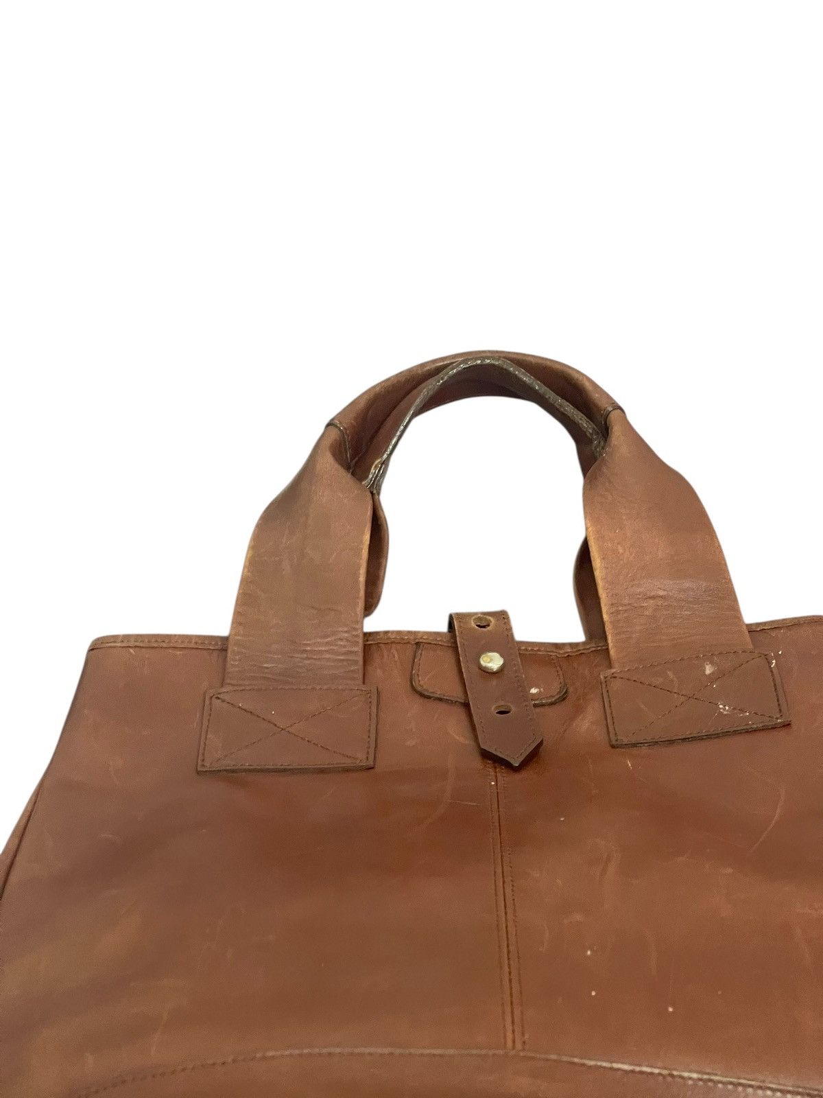 Leather Full Leather Patina Vtg Message Japan Tote Bag 2🟩1 Size ONE SIZE - 10 Thumbnail