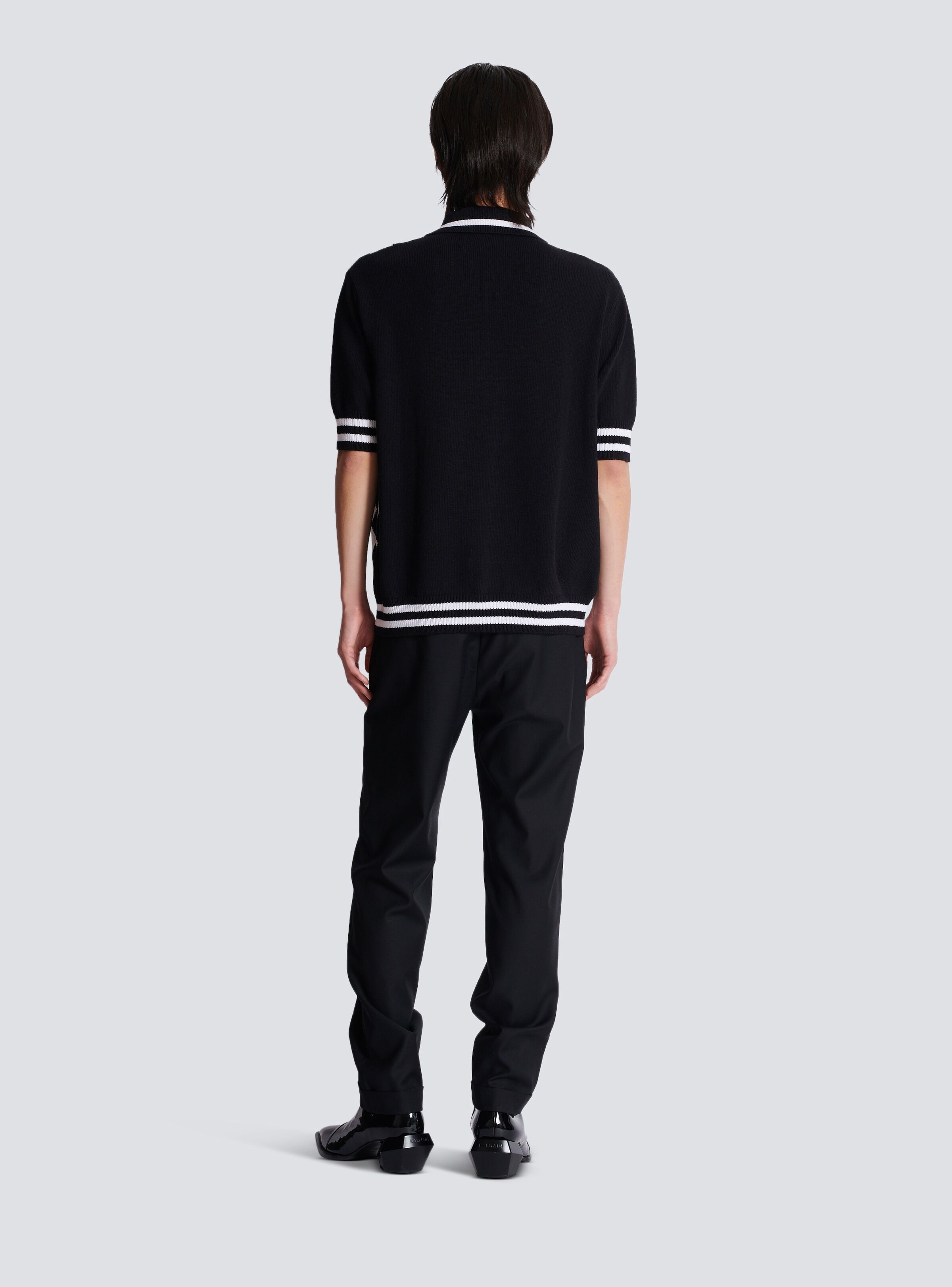 Balmain o1s1wg110925 Knitted Diamond Polo Shirt in Black/White Size US XL / EU 56 / 4 - 7 Thumbnail