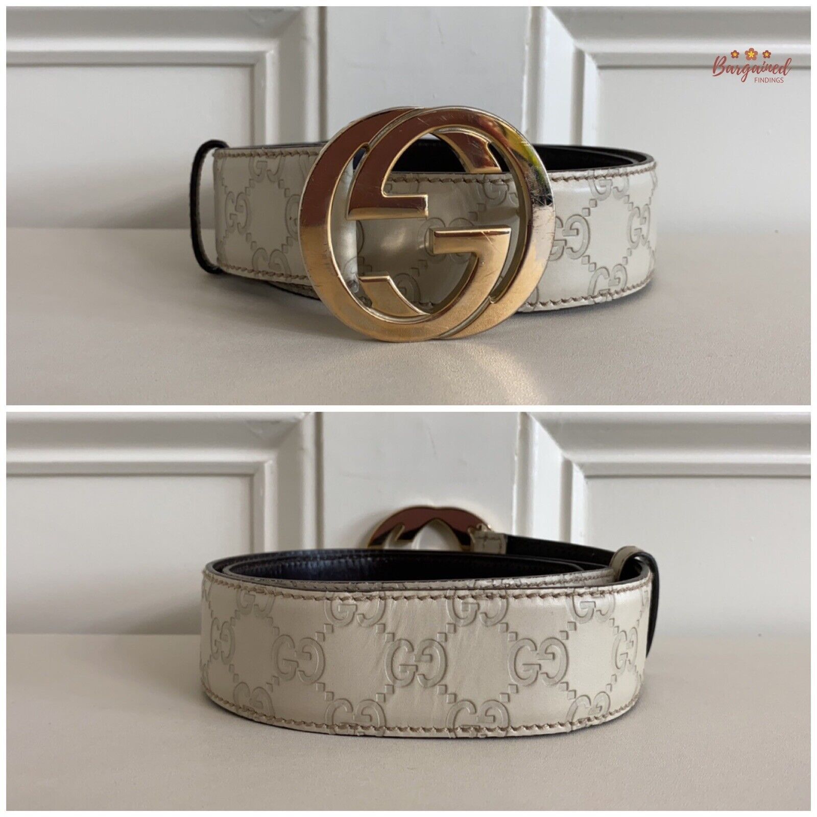 Gucci Gucci Cream Guccissima Leather Gold Interlocking Buckle Belt Size 30 - 9 Thumbnail