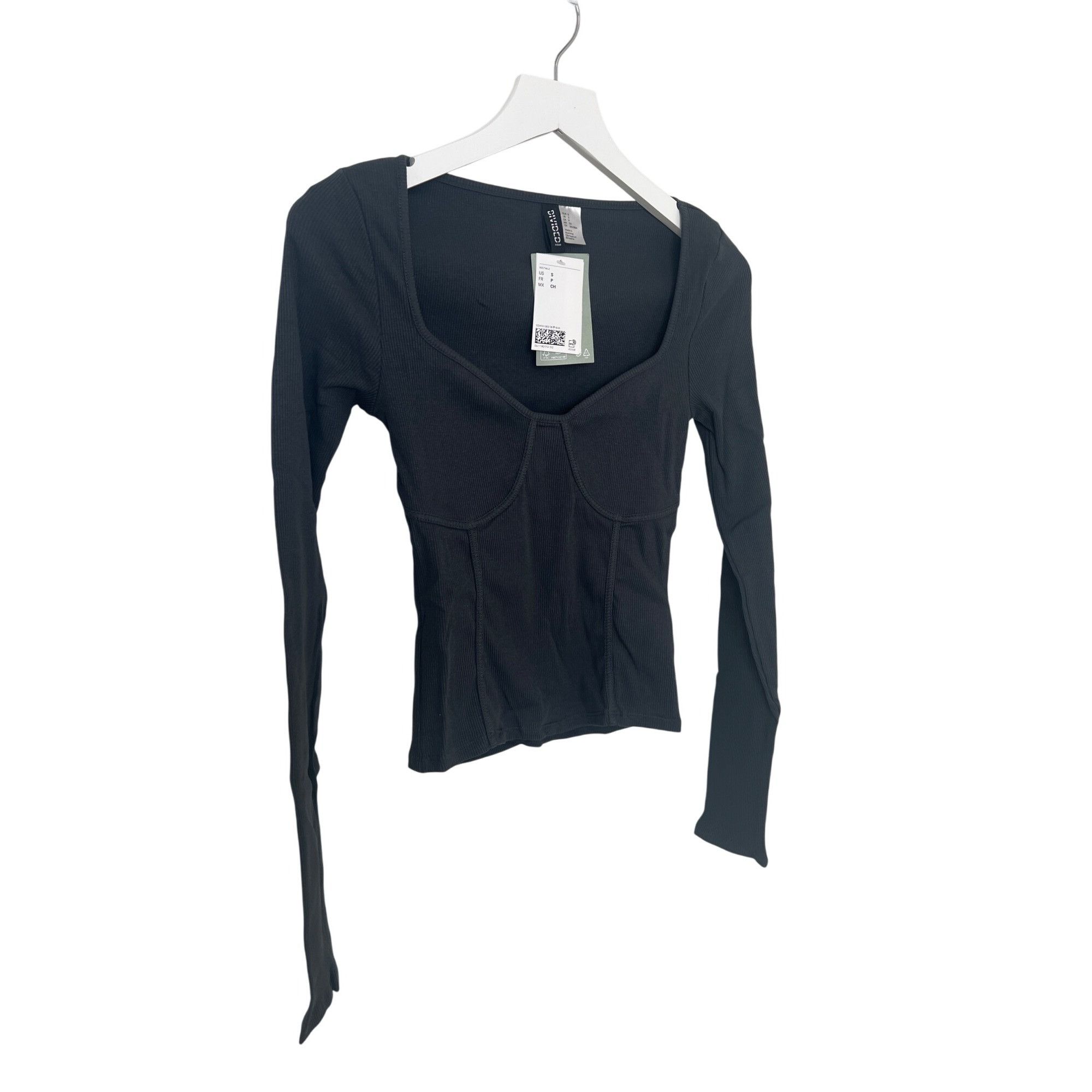 H&M H&M Dark Gray Corset Style Ribbed Long Sleeve Top Size S / US 4 / IT 40 - 6 Thumbnail