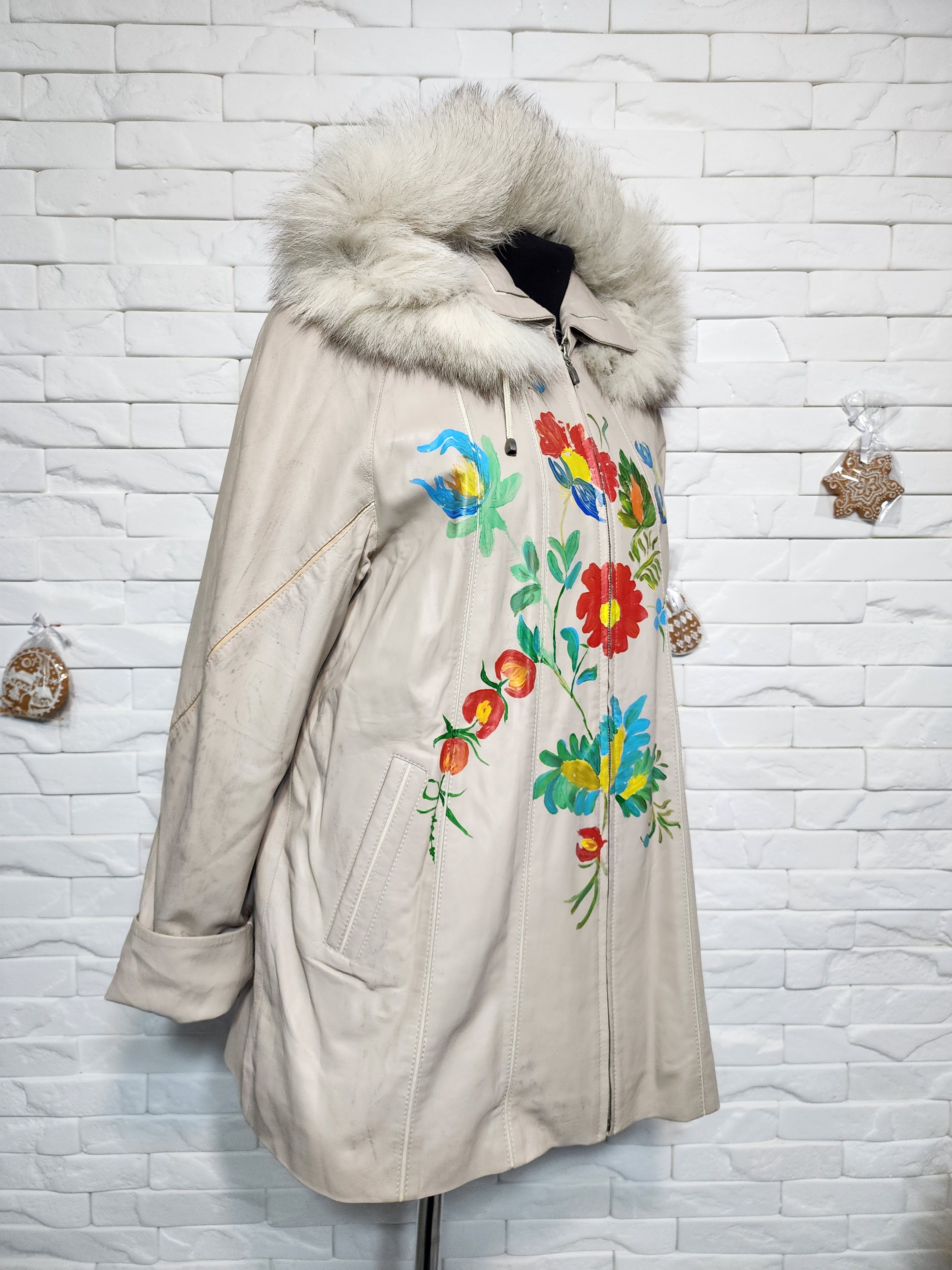 Genuine Leather Beige Leather Jacket: Women's Metal Zipper Front, Pockets Size L / US 10 / IT 46 - 3 Thumbnail