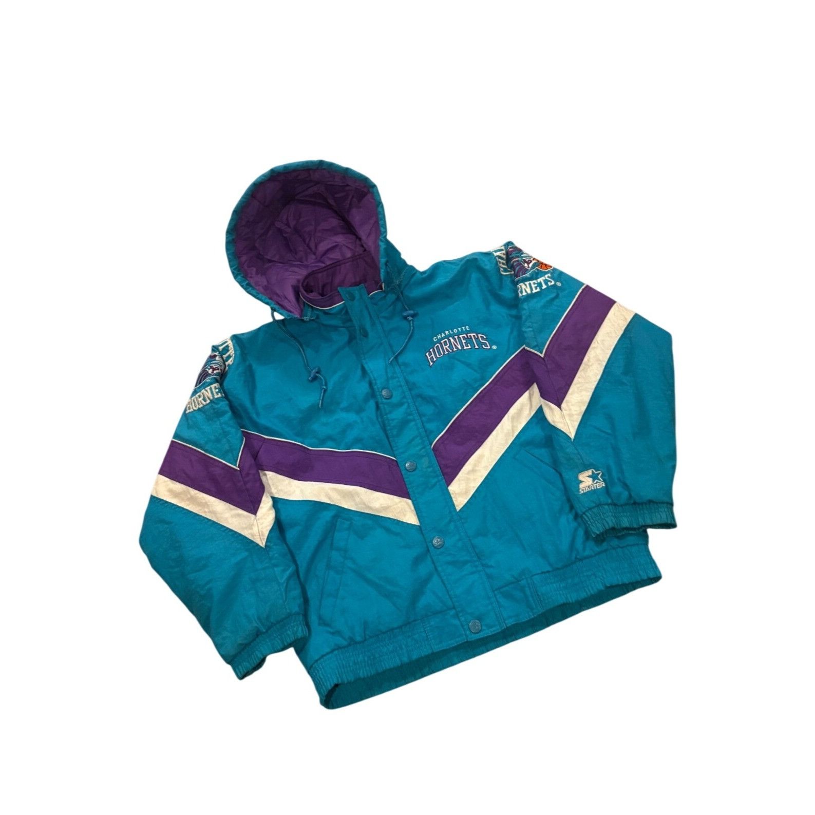 Starter Vintage 90s Starter Charlotte Hornets NBA Full Zip Hooded Pu Size L / US 10 / IT 46 - 3 Thumbnail