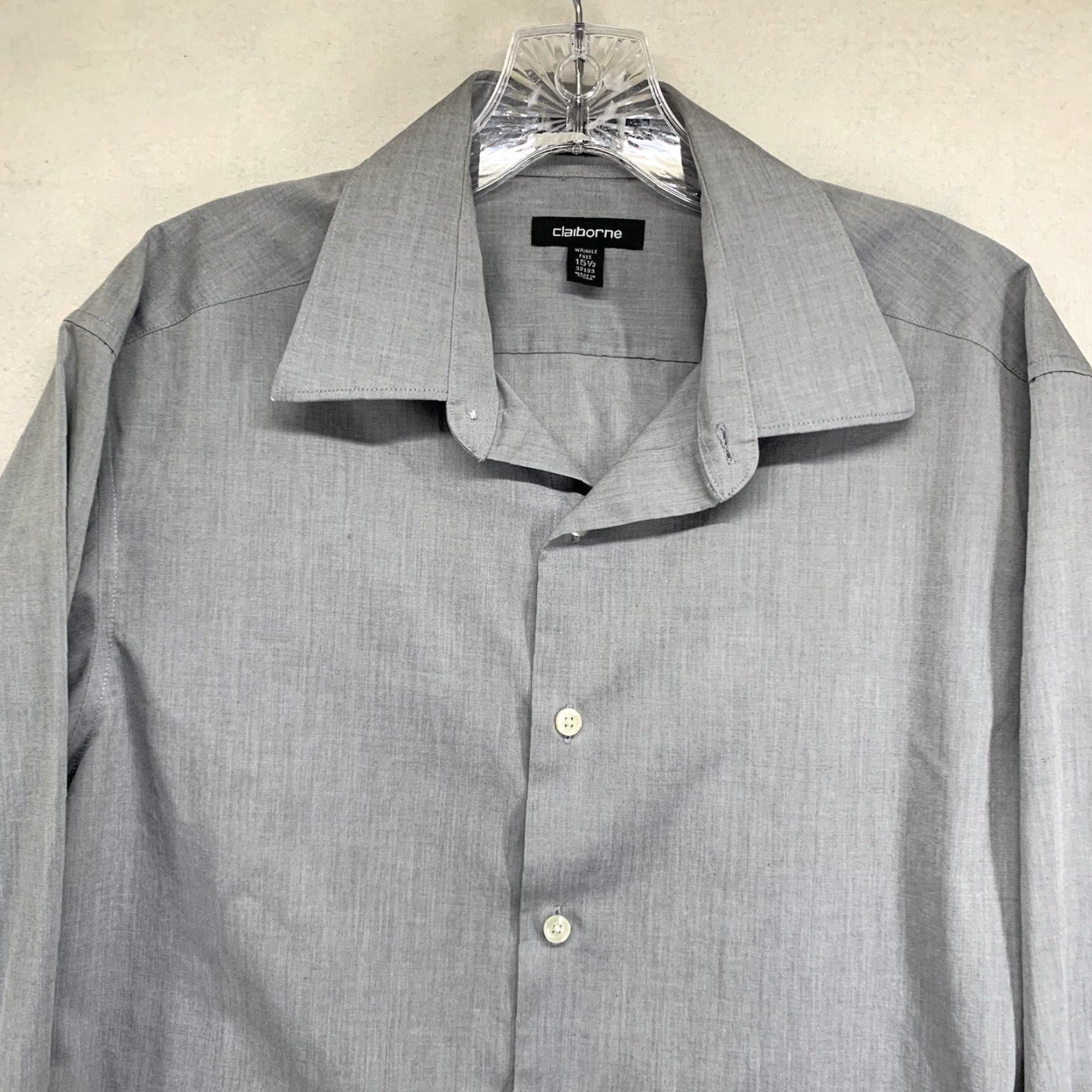 Liz Claiborne Claiborne Men's Slim Fit Button-Up Long Sleeve Shirt, Gray, Size 15.5, Wrinkle-Free Cotton, Business Casual Size US M / EU 48-50 / 2 - 3 Thumbnail