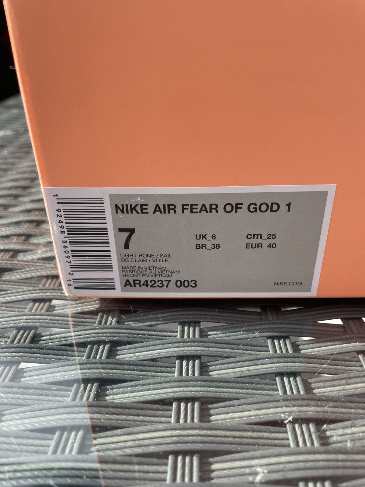 Fear of God × Nike Nike Air Fear of God 1 Light Bone (Friends & Family) Size US 7 / EU 40 - 2 Thumbnail