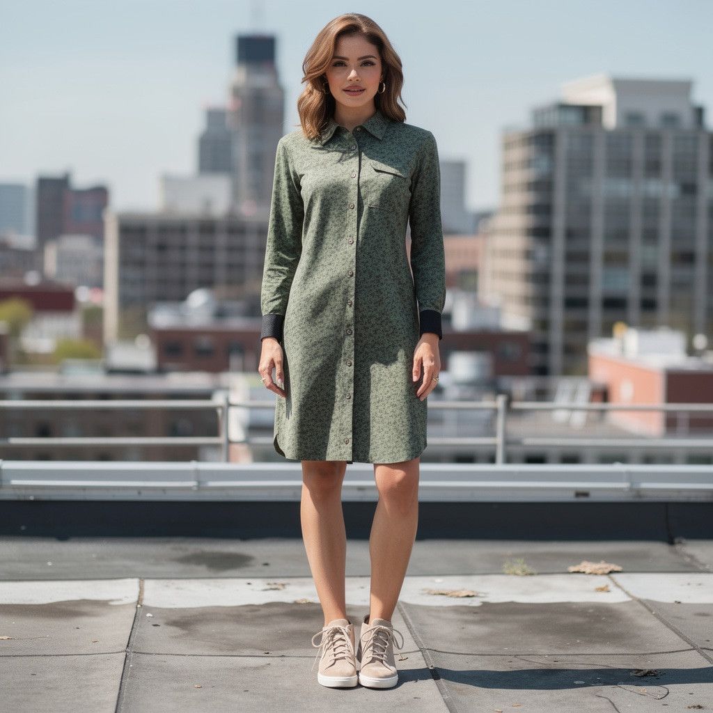 Other ECRU Ronan Shirtdress, Green Camo, long sleeves Sz XS Size XS / US 0-2 / IT 36-38 - 14 Thumbnail
