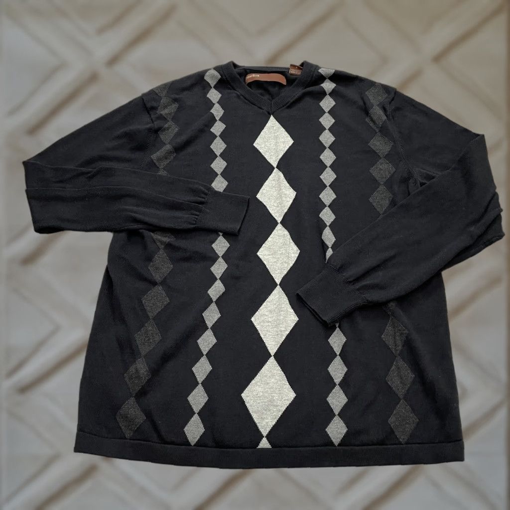 Perry Ellis Perry Ellis Sweater Mens Large Black Argyle/Diamond Knit V-Neck Pullover Size US L / EU 52-54 / 3 - 1 Thumbnail
