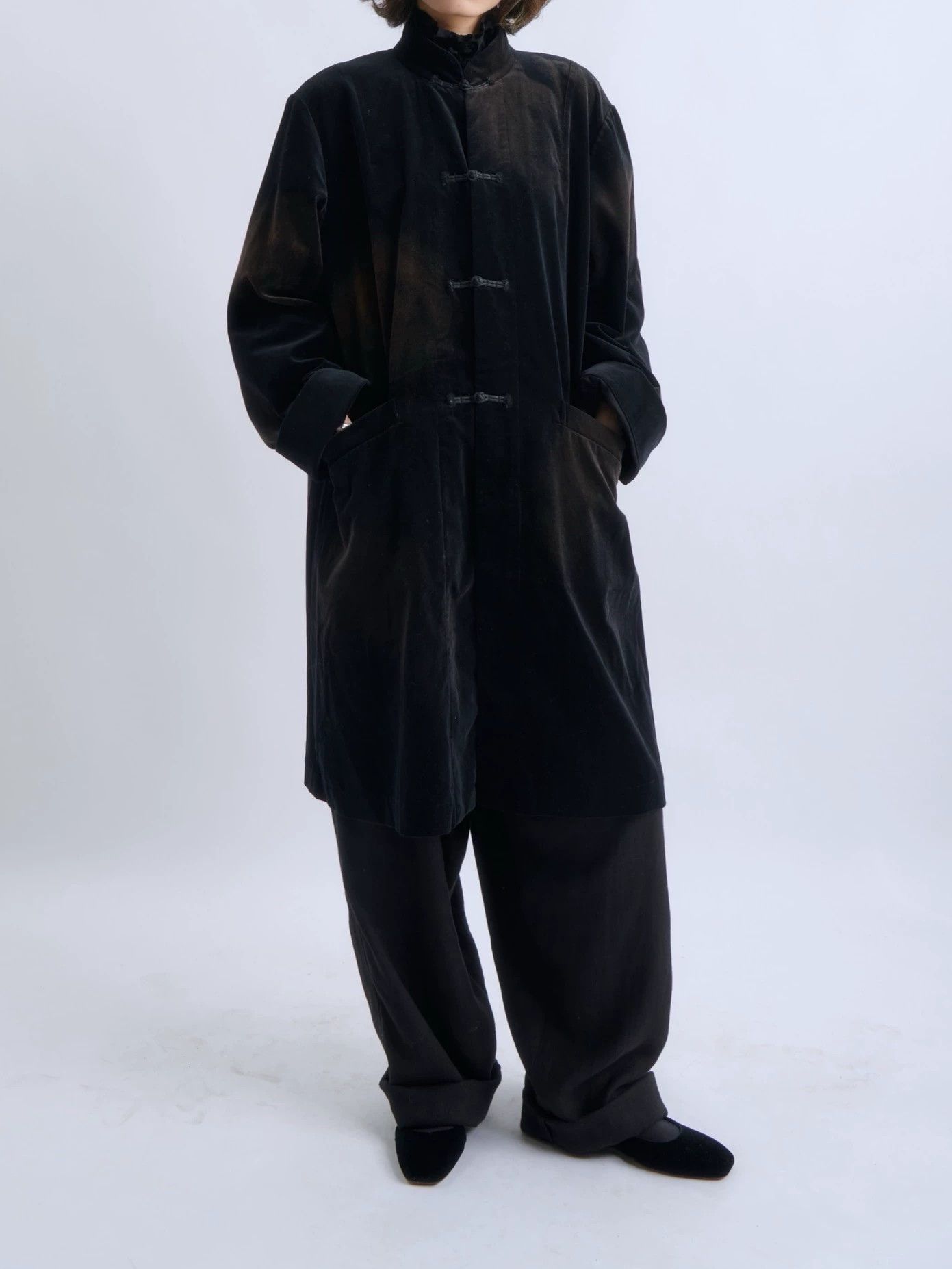 Comme des Garcons CDG Chinese Frog Button Long Jacket Black Velvet Size L / US 10 / IT 46 - 1 Thumbnail