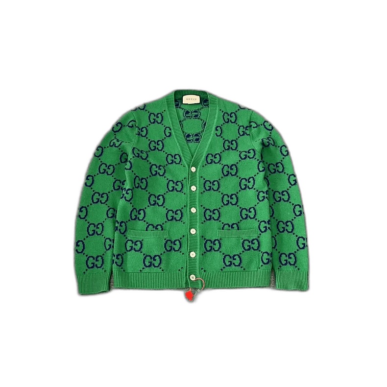 Gucci Green Knit Cardigan with Double G Print-2506
