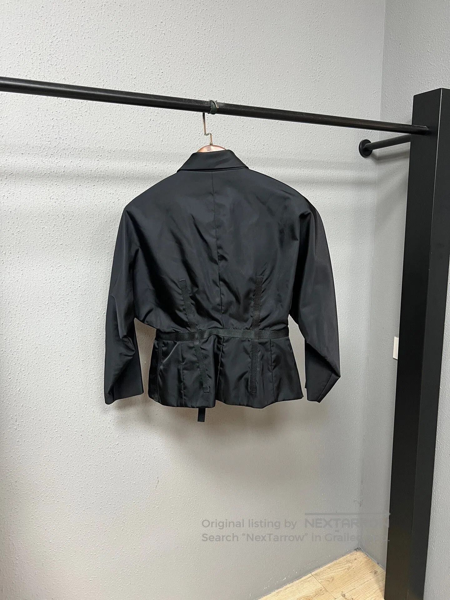 Prada black nylon belted jacket by Prada. Size L / US 10 / IT 46 - 2 Thumbnail